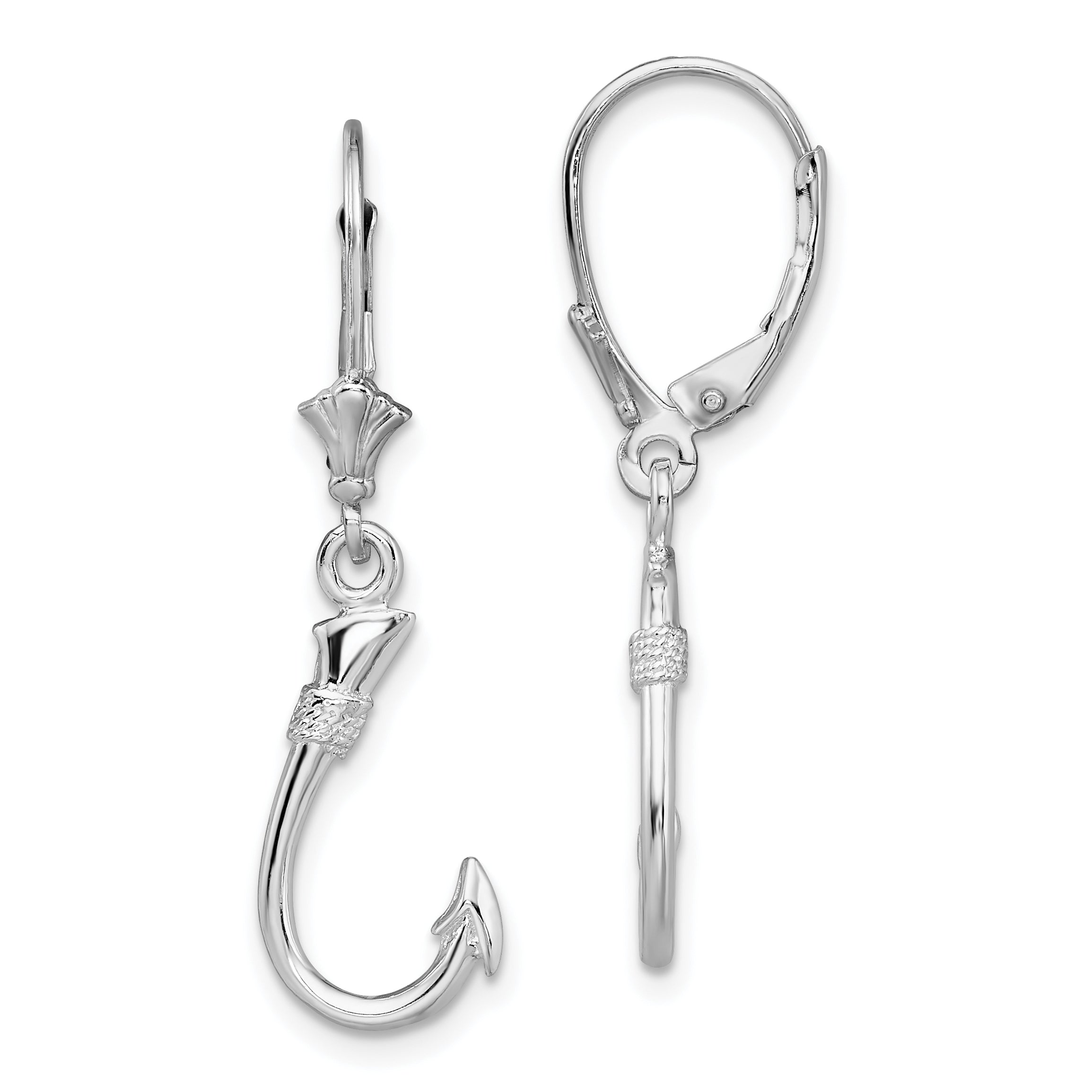 De-Ani Sterling Silver Rhodium-Plated Polished 3D Fish Hook Leverback Earrings Main image
