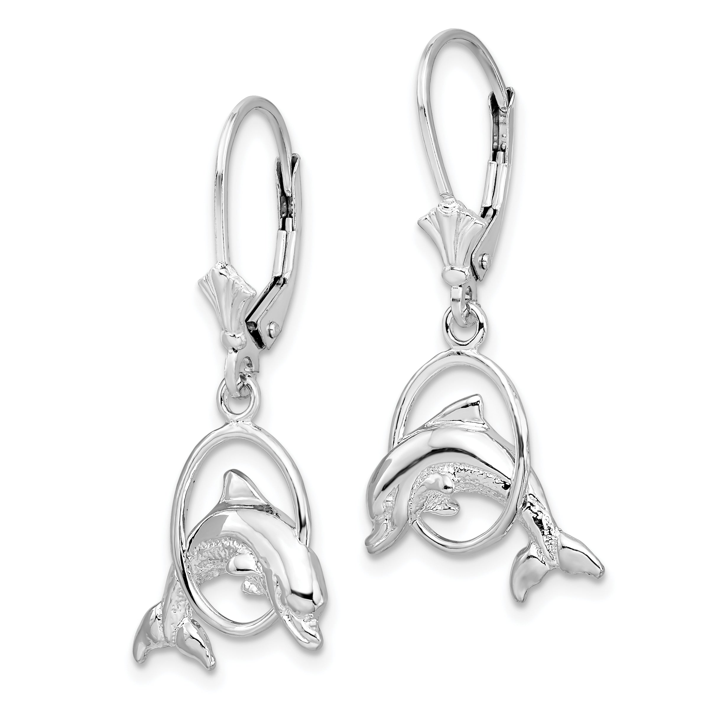De-Ani Sterling Silver Rhodium-Plated Dolphin in Hoop Leverback Earrings Secondary image