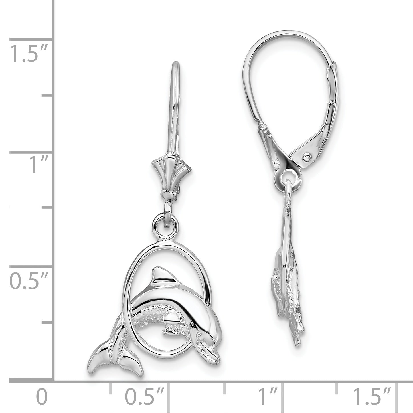 De-Ani Sterling Silver Rhodium-Plated Dolphin in Hoop Leverback Earrings