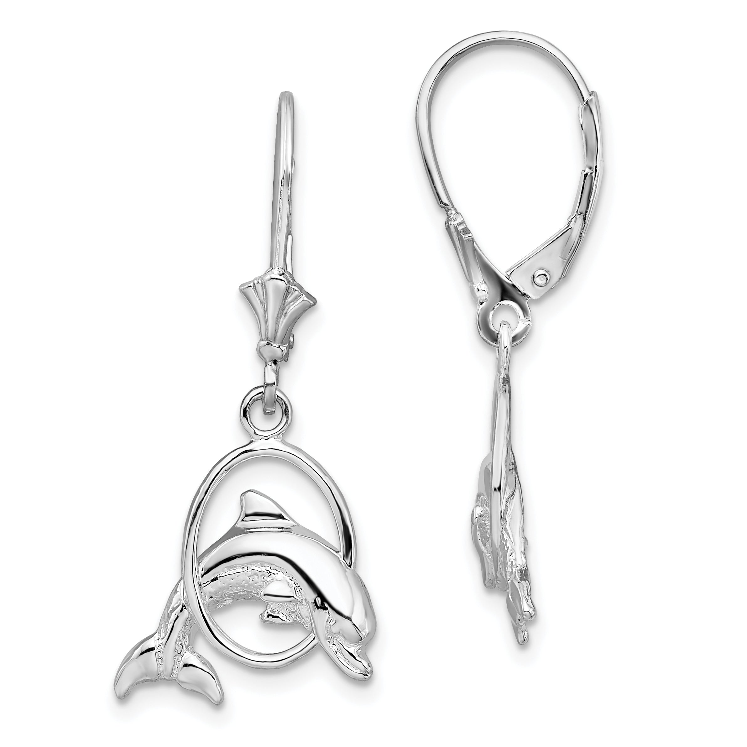 De-Ani Sterling Silver Rhodium-Plated Dolphin in Hoop Leverback Earrings Main image