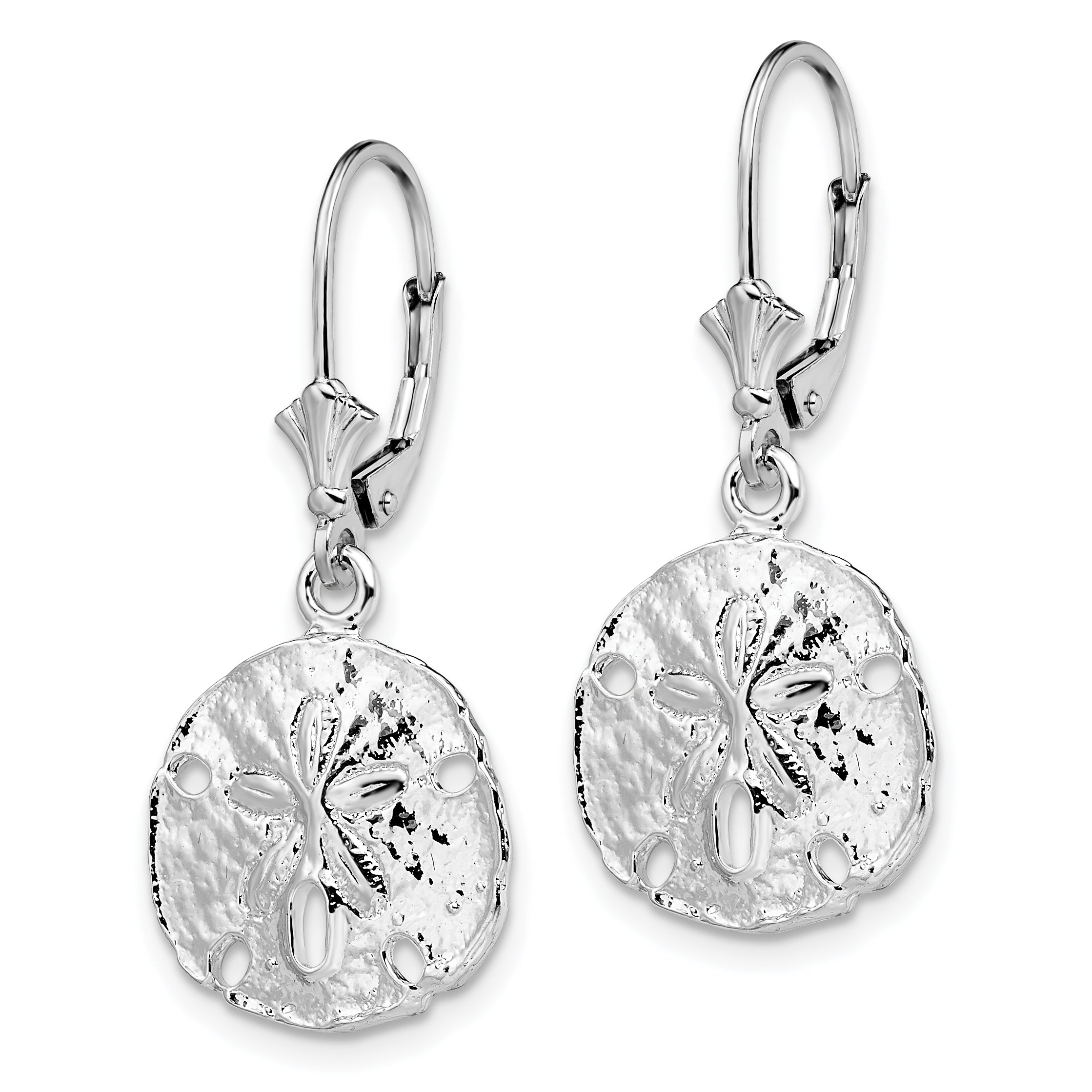 De-Ani Sterling Silver Rhodium-Plated Polished Sand Dollar Leverback Earrings Secondary image