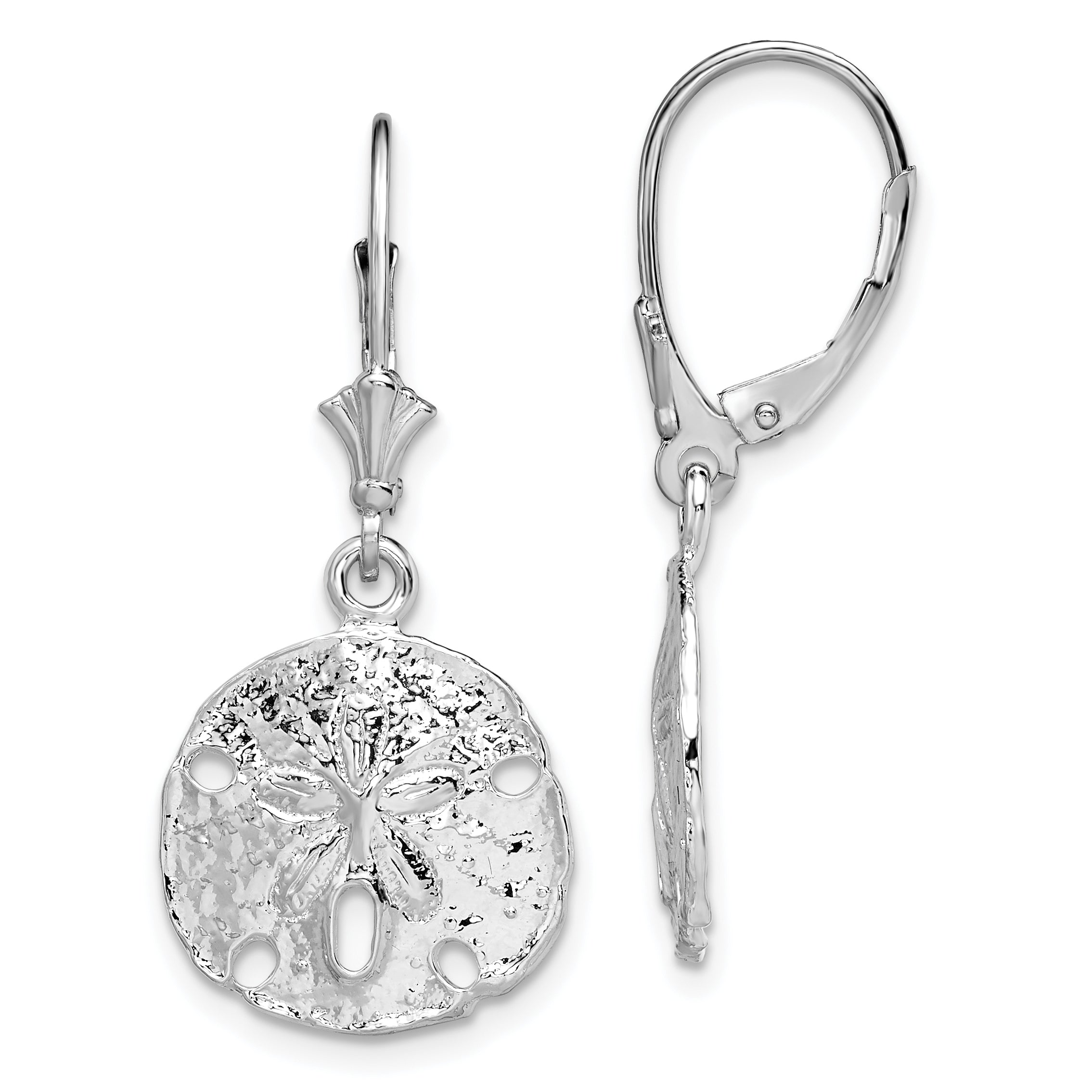De-Ani Sterling Silver Rhodium-Plated Polished Sand Dollar Leverback Earrings Main image