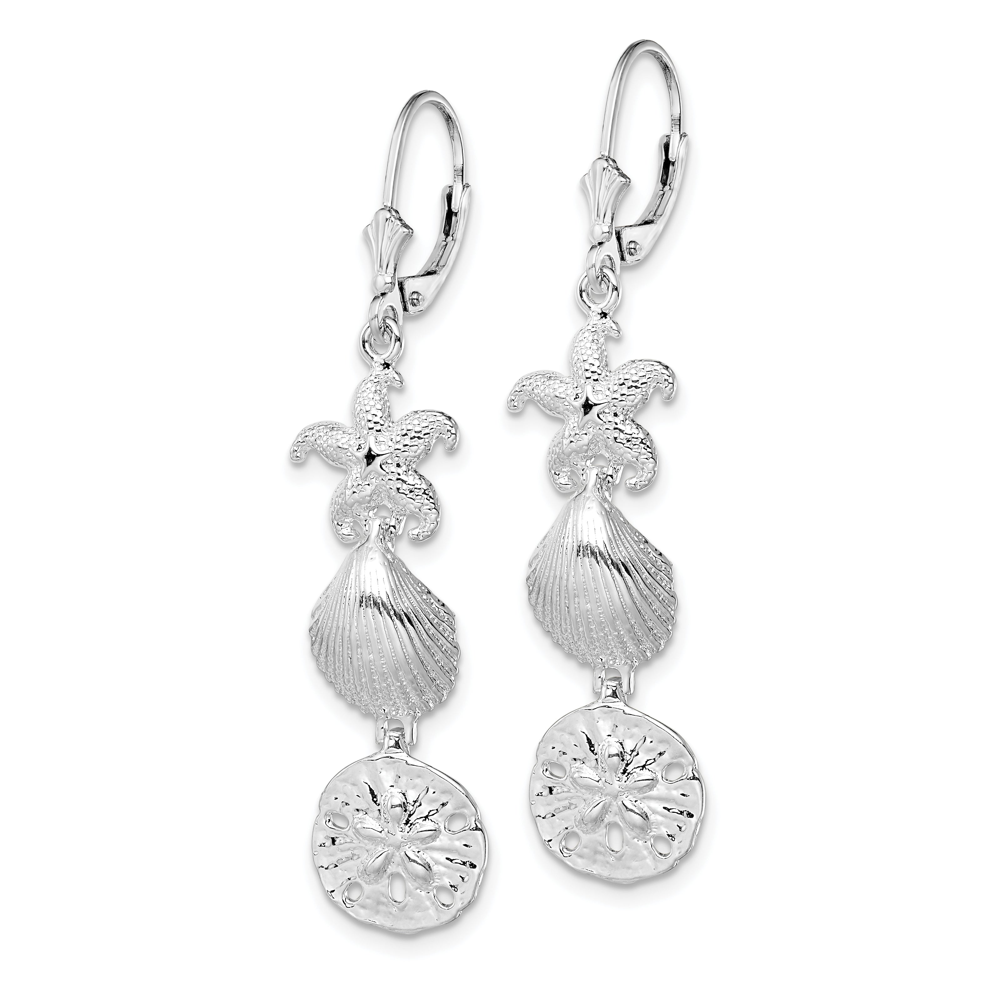 De-Ani Sterling Silver Rhodium-Plated Polished Sea Life Leverback Earrings