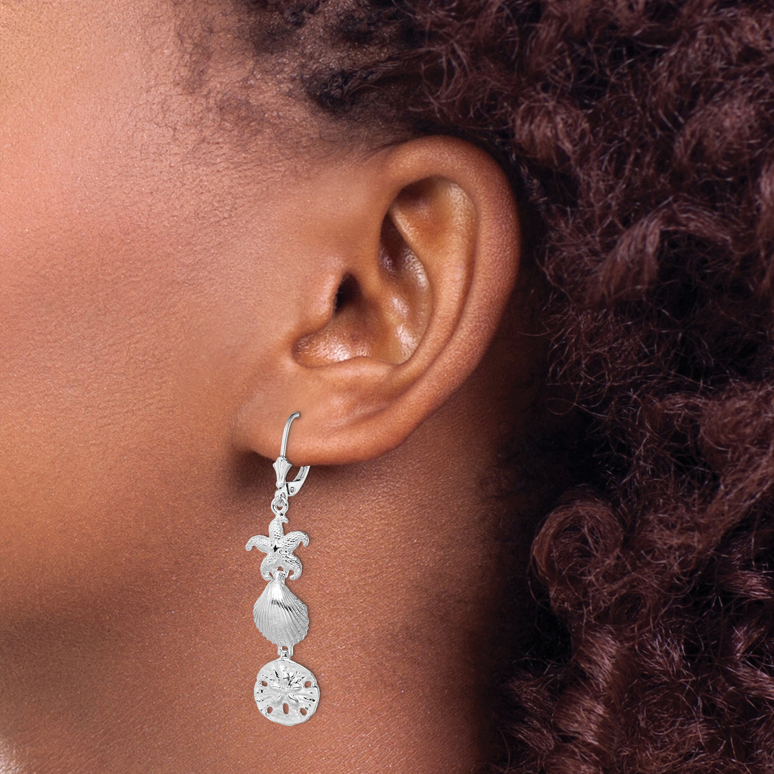 De-Ani Sterling Silver Rhodium-Plated Polished Sea Life Leverback Earrings