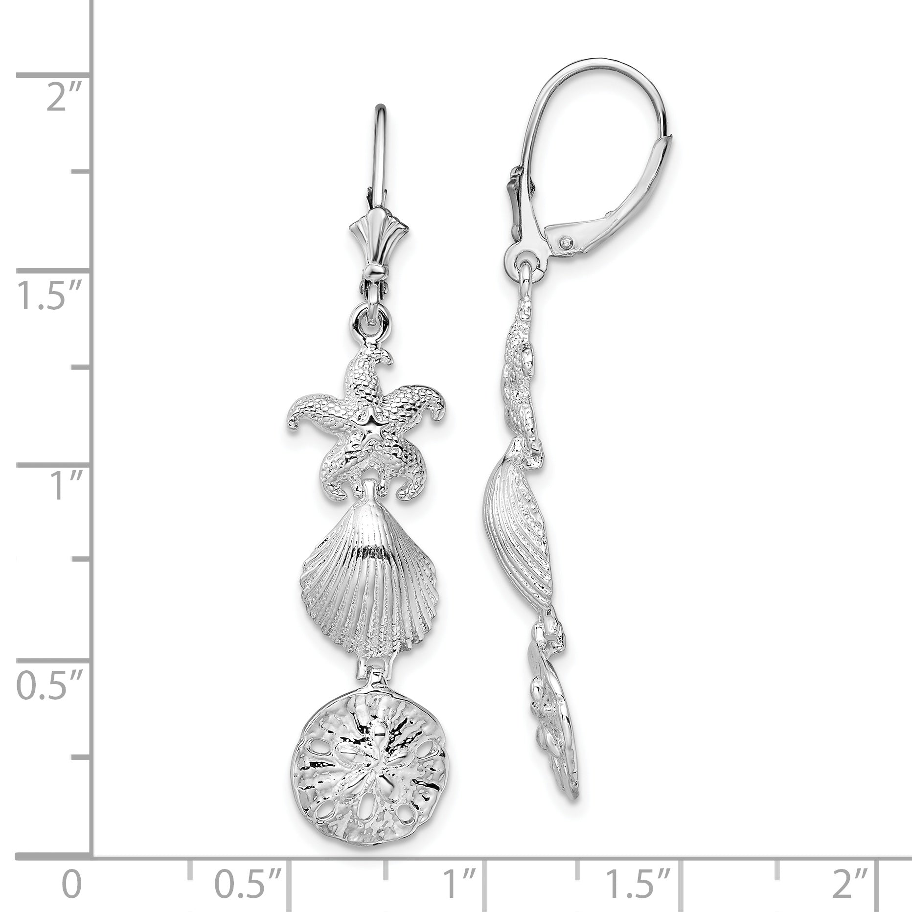 De-Ani Sterling Silver Rhodium-Plated Polished Sea Life Leverback Earrings