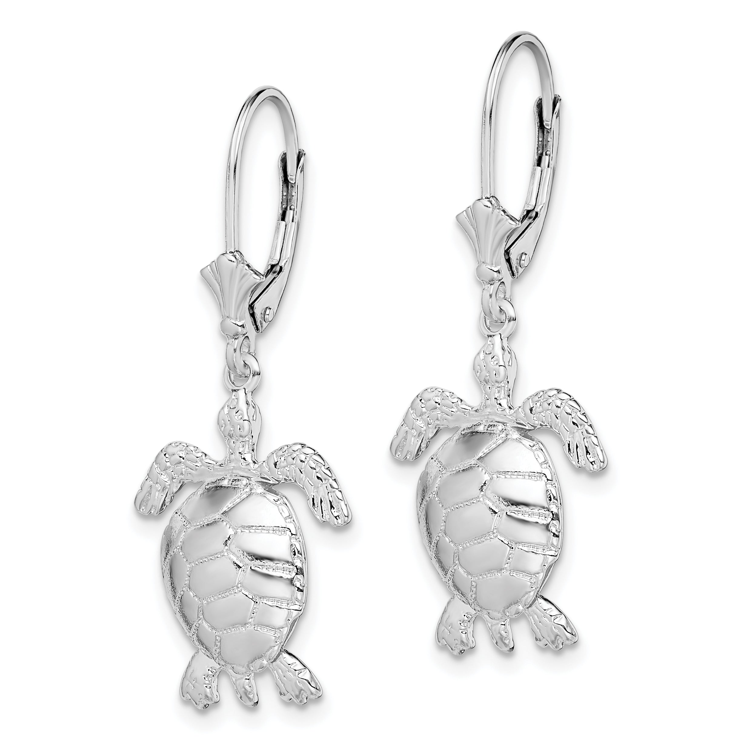 De-Ani Sterling Silver Rhodium-plated Polished 3D Moveable Turtle Leverback Earrings Secondary image