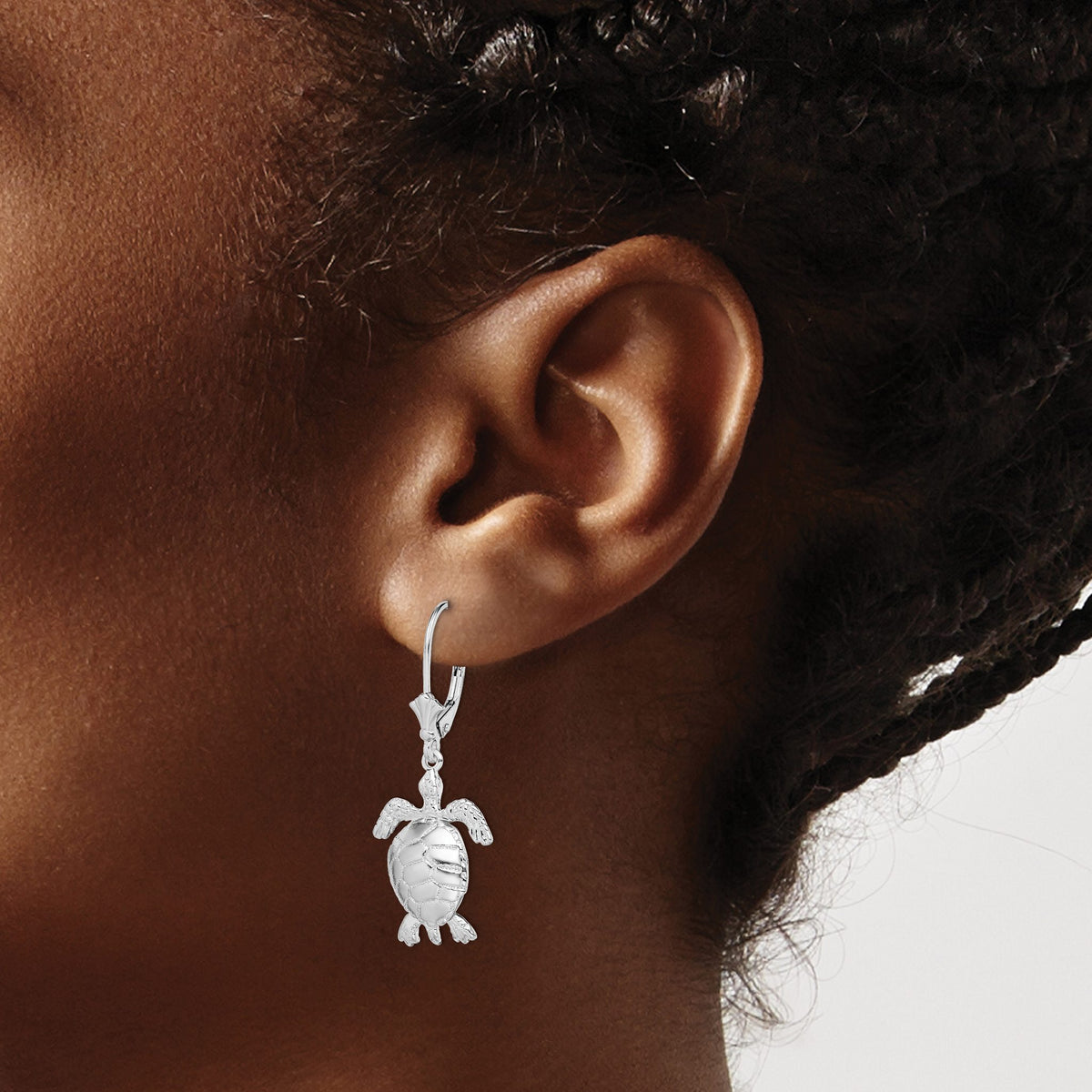 Turtle Leverback Earrings in Sterling Silver, Moveable - Sophia Jewelers