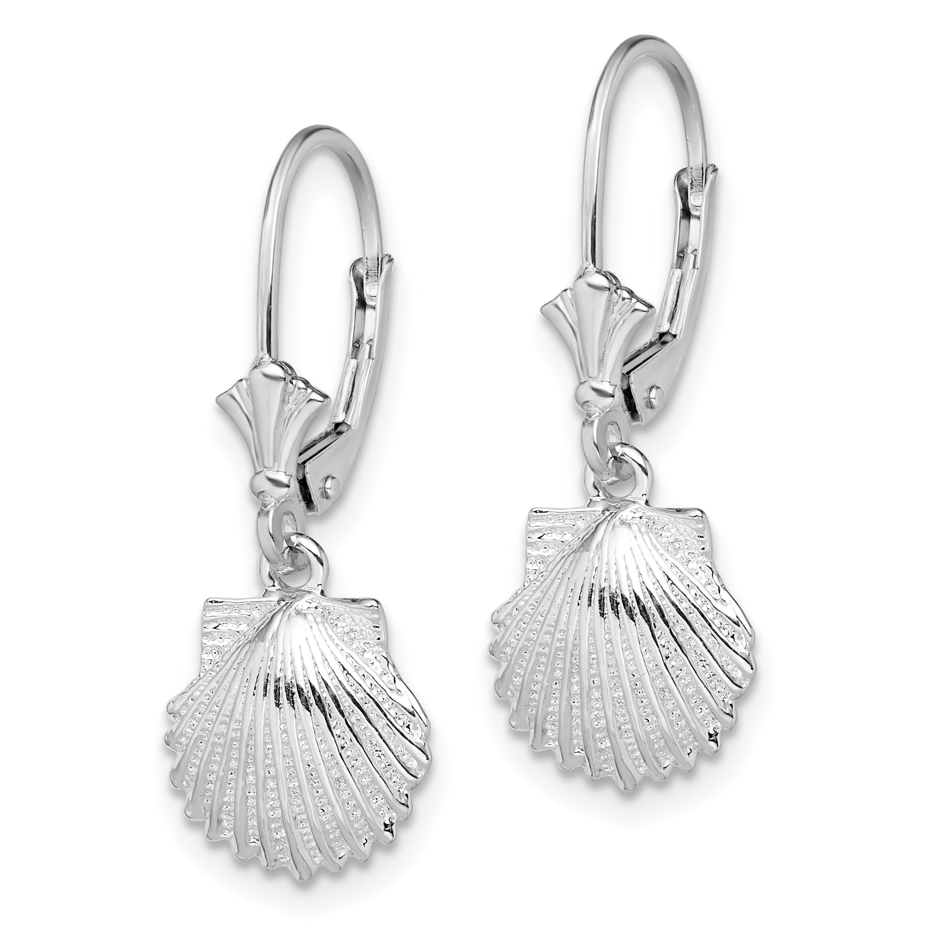 De-Ani Sterling Silver Rhodium-Plated Polished Shell Leverback Earrings Secondary image