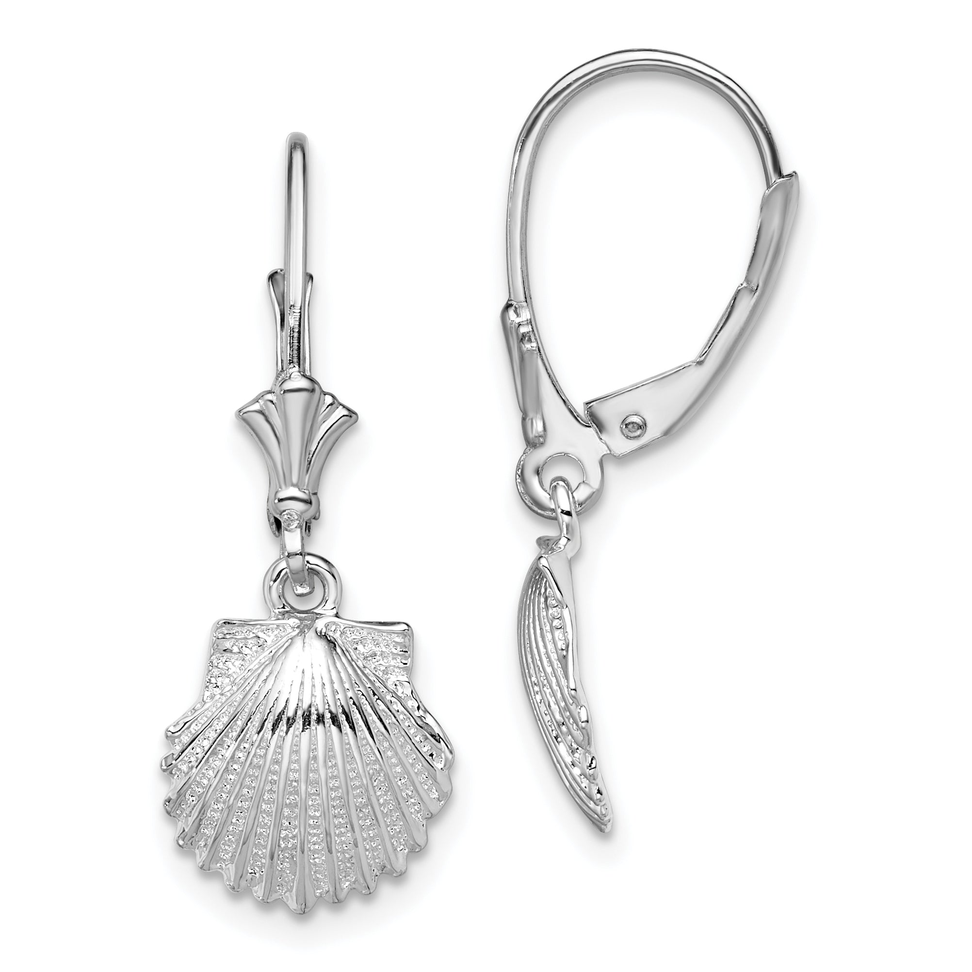 De-Ani Sterling Silver Rhodium-Plated Polished Shell Leverback Earrings Main image