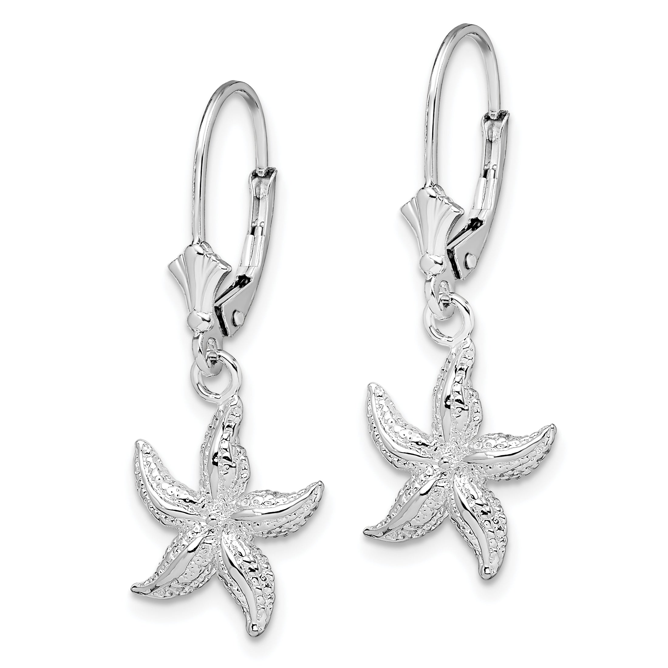 De-Ani Sterling Silver Rhodium-Plated Polished Starfish Leverback Earrings Secondary image