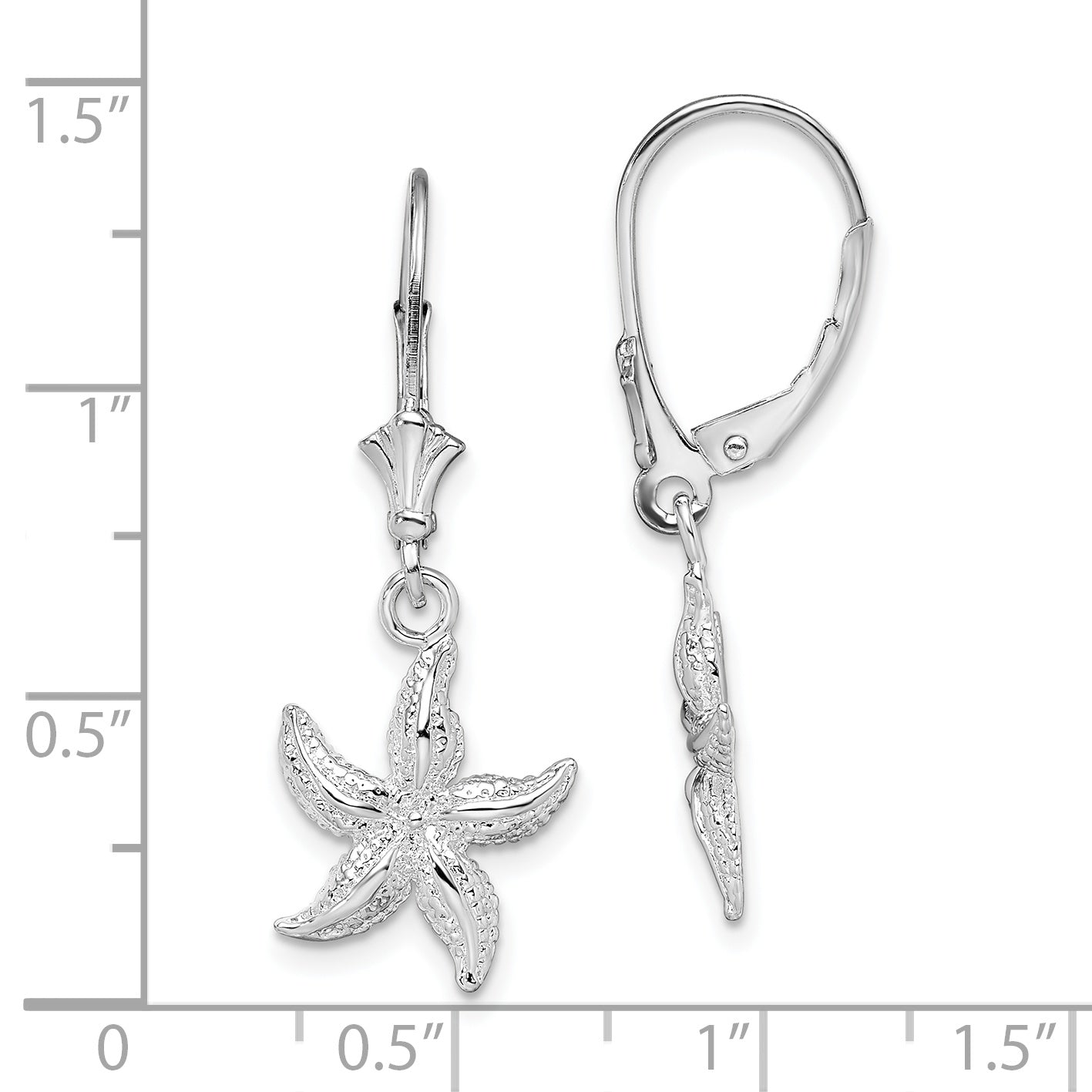 De-Ani Sterling Silver Rhodium-Plated Polished Starfish Leverback Earrings