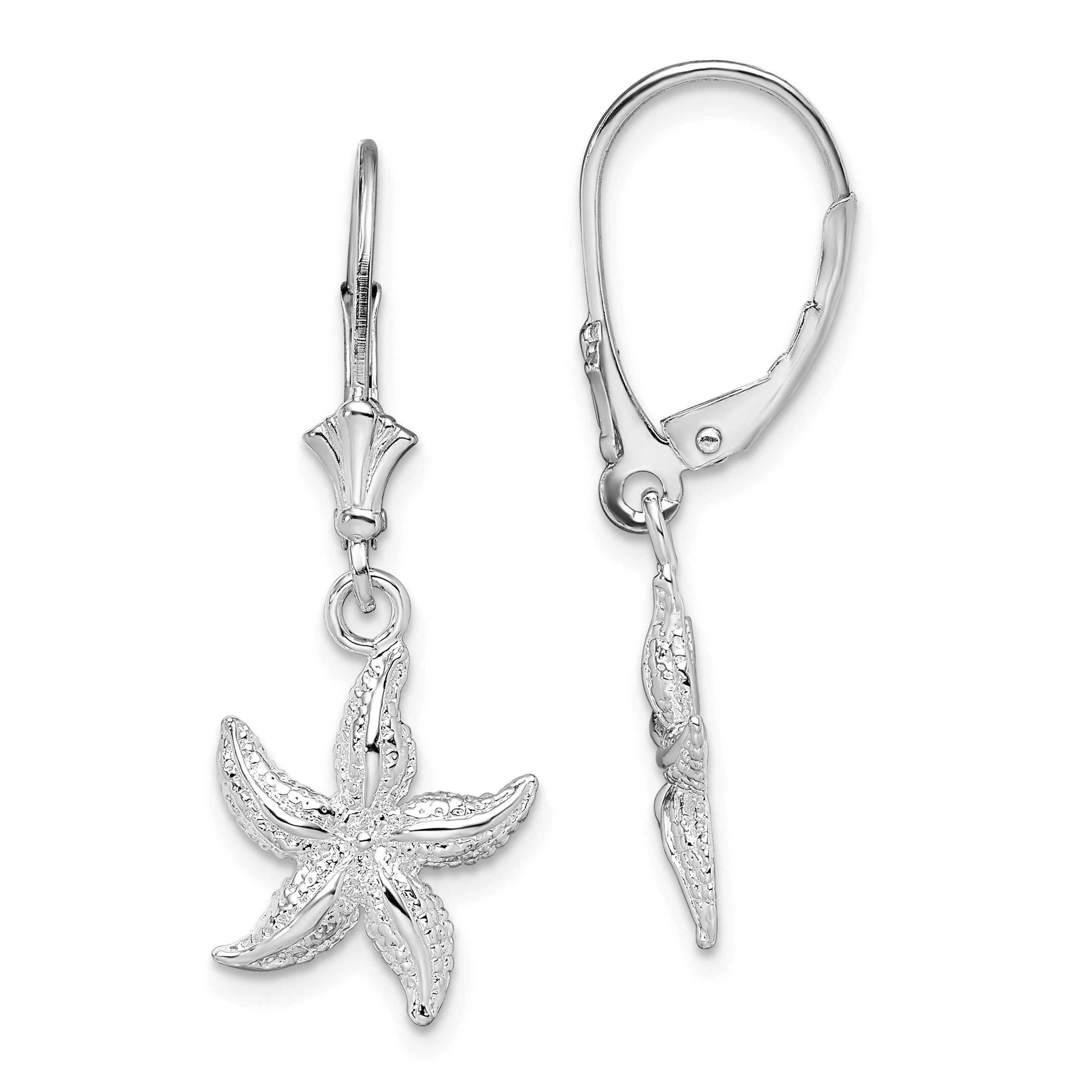 De-Ani Sterling Silver Rhodium-Plated Polished Starfish Leverback Earrings Main image