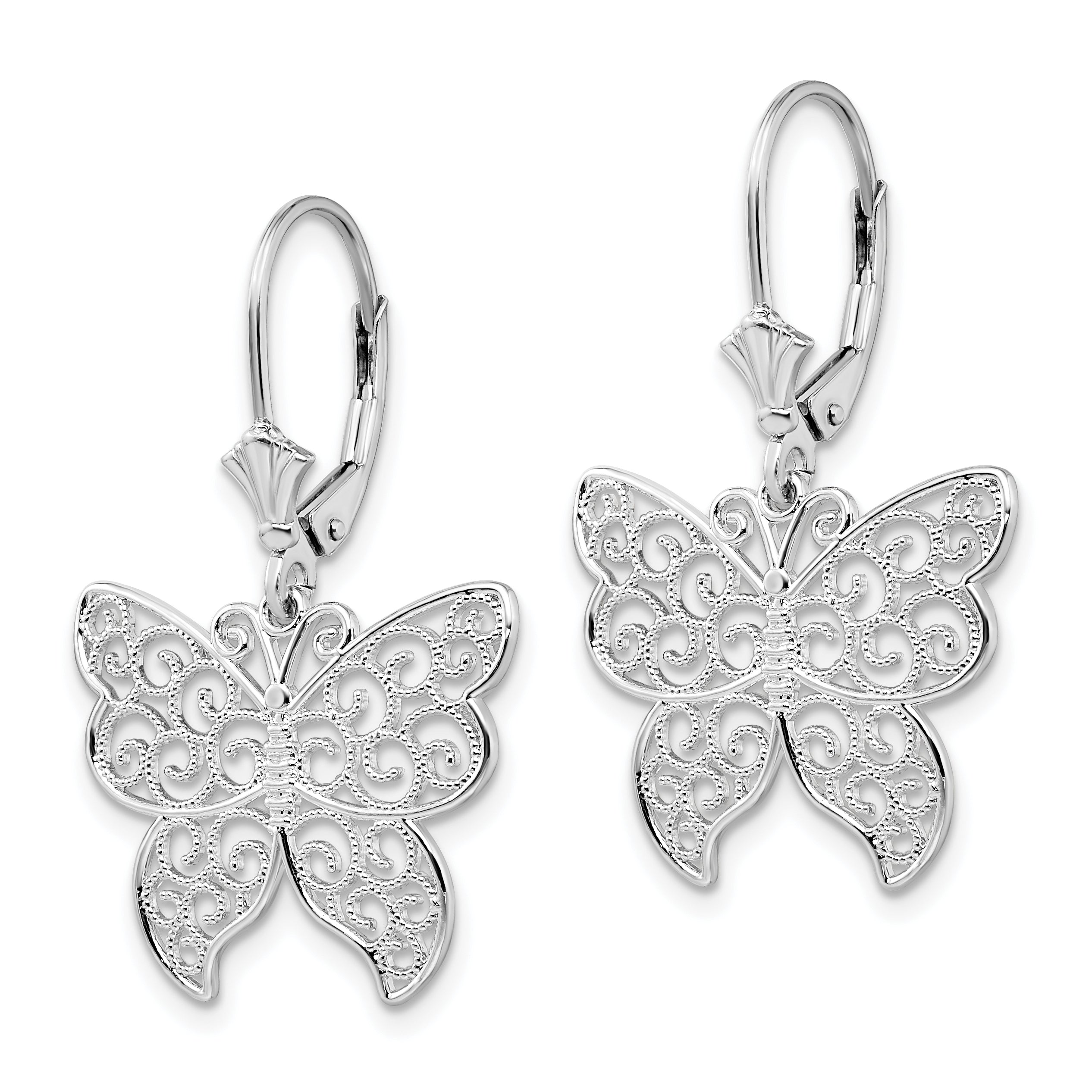 De-Ani Sterling Silver Rhodium-Plated Polished Filigree Butterfly Leverback Earrings Secondary image