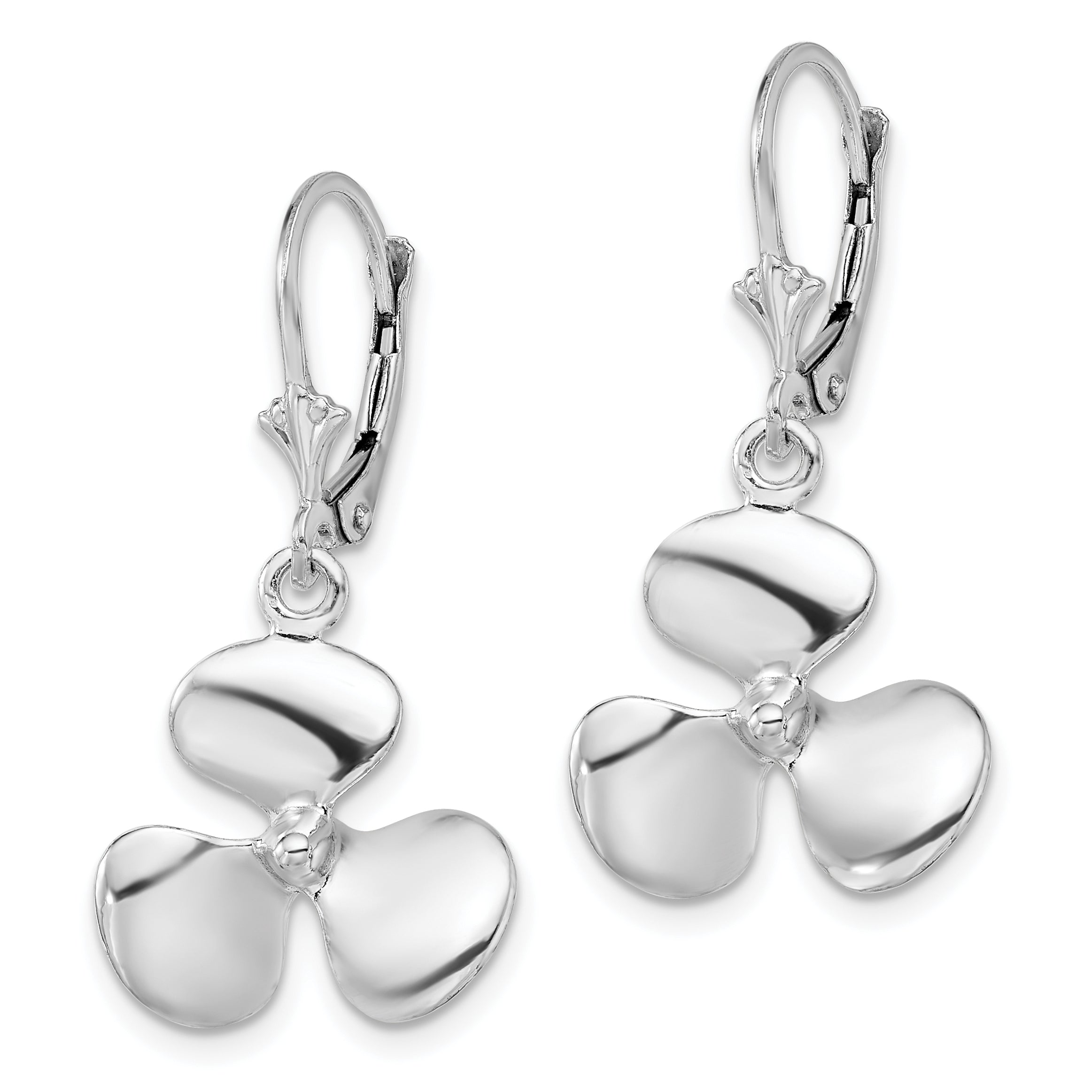 De-Ani Sterling Silver Rhodium-Plated Polished 3D Propeller Leverback Earrings