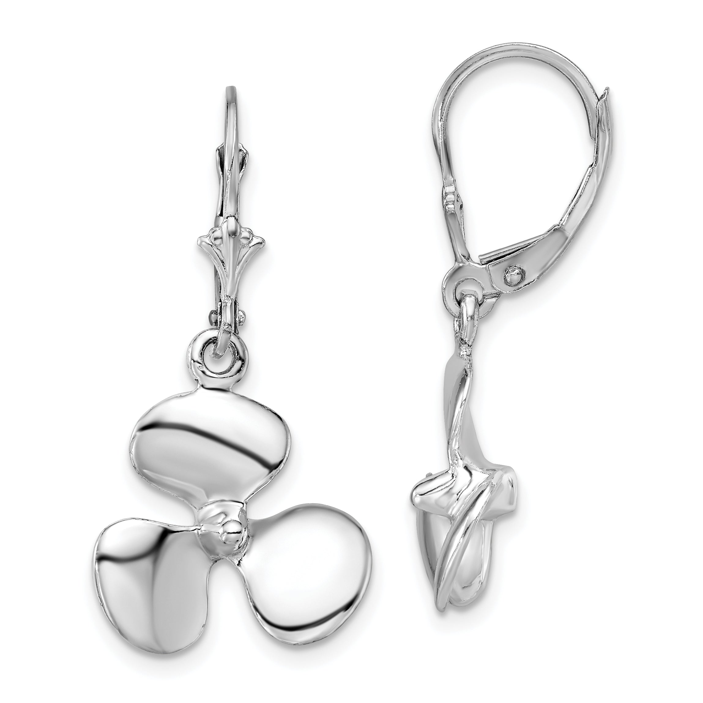 De-Ani Sterling Silver Rhodium-Plated Polished 3D Propeller Leverback Earrings Main image