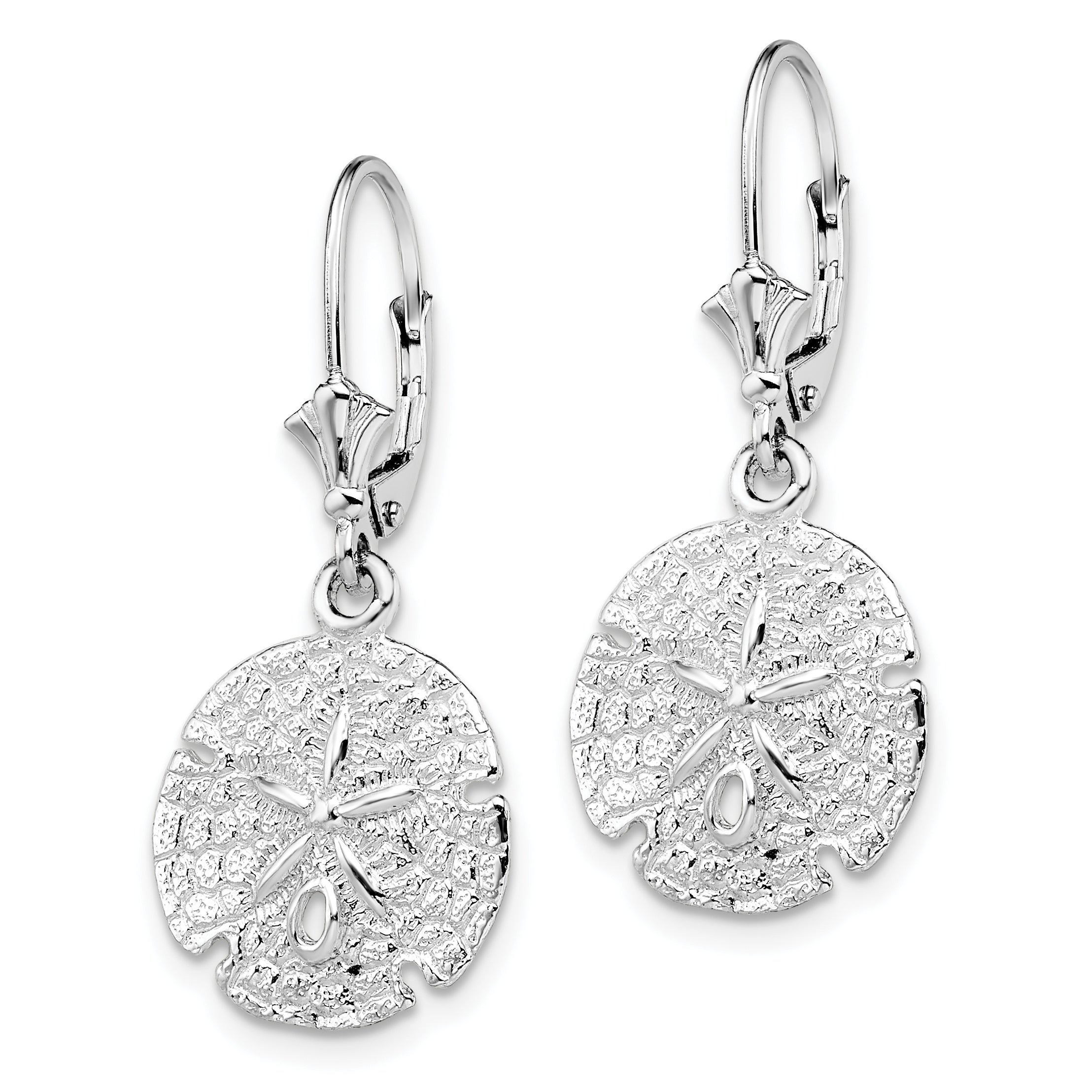De-Ani Sterling Silver Rhodium-Plated Polished Sand Dollar Leverback Earrings Secondary image