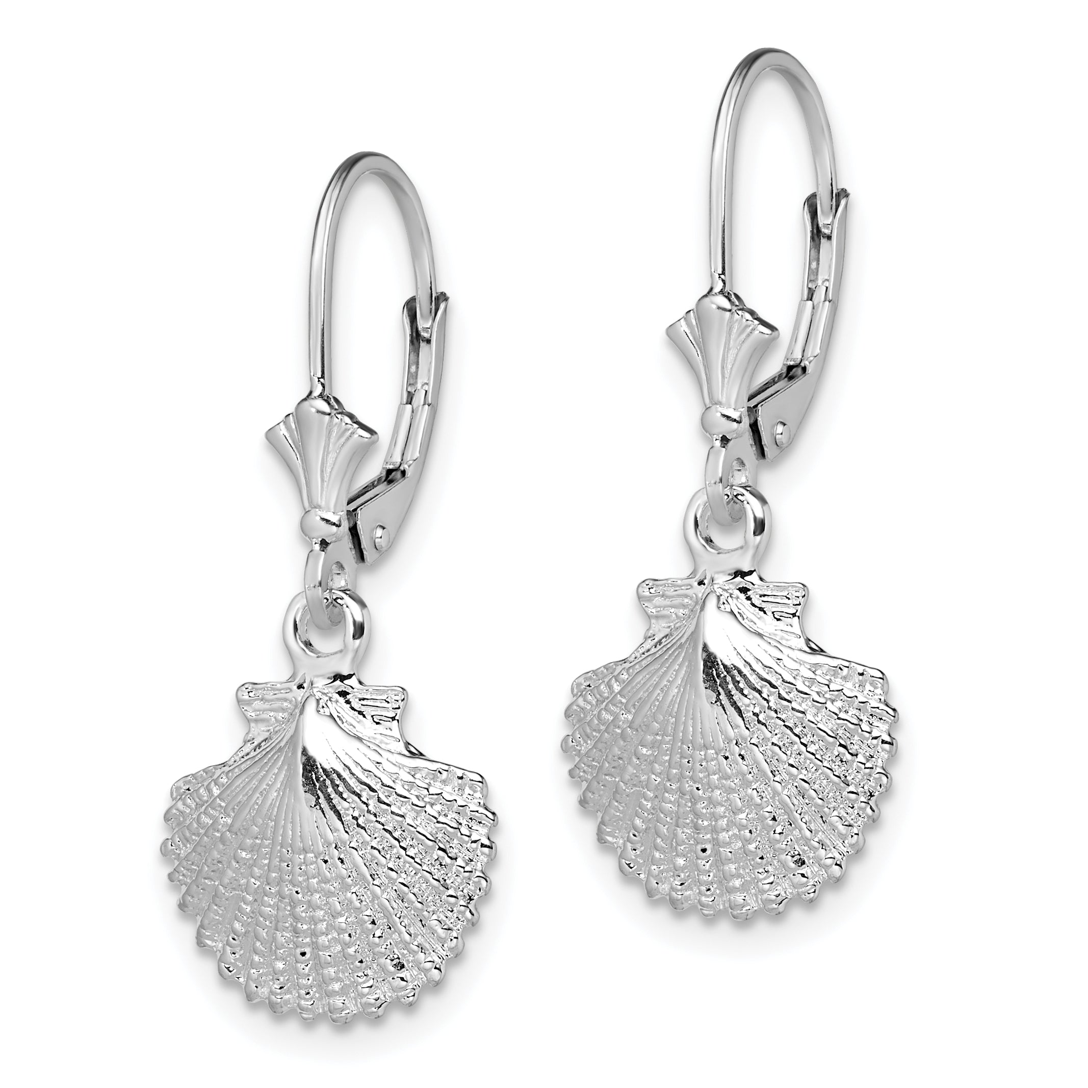 De-Ani Sterling Silver Rhodium-Plated Polished Scallop Shell Leverback Earrings Secondary image