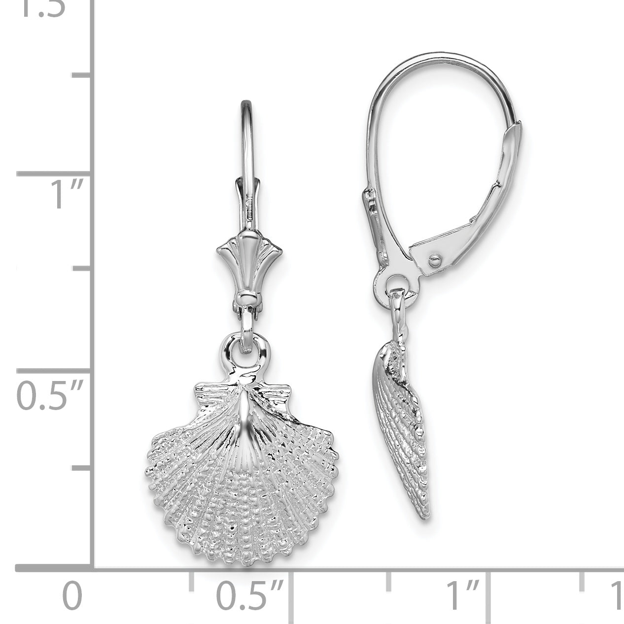 De-Ani Sterling Silver Rhodium-Plated Polished Scallop Shell Leverback Earrings
