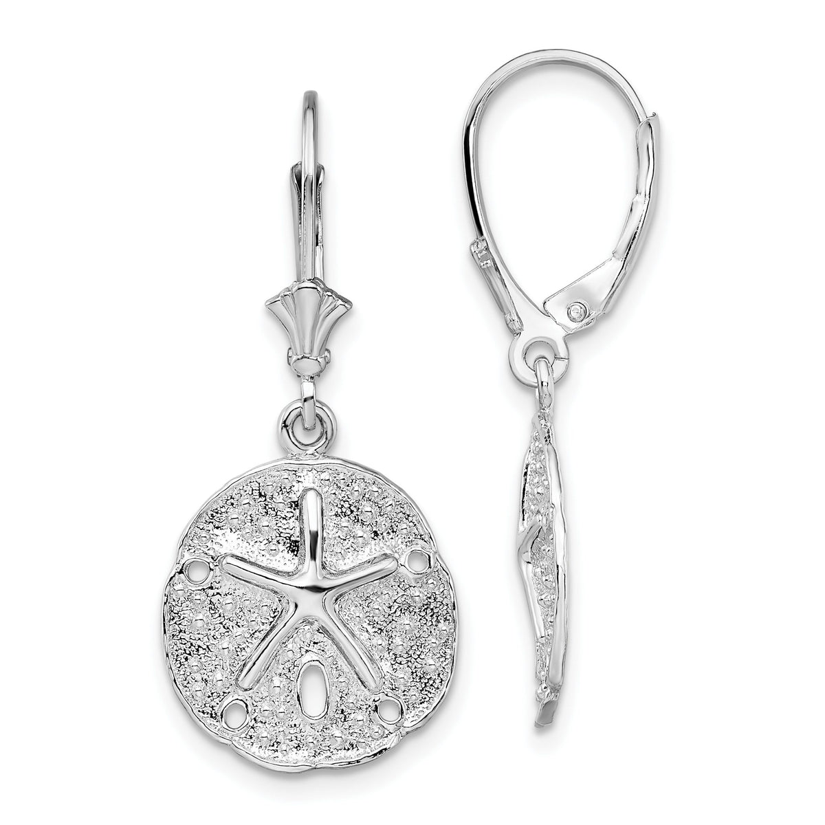 Sand Dollar Starfish Leverback Earrings in Sterling Silver, 14mm - Sophia Jewelers Main image