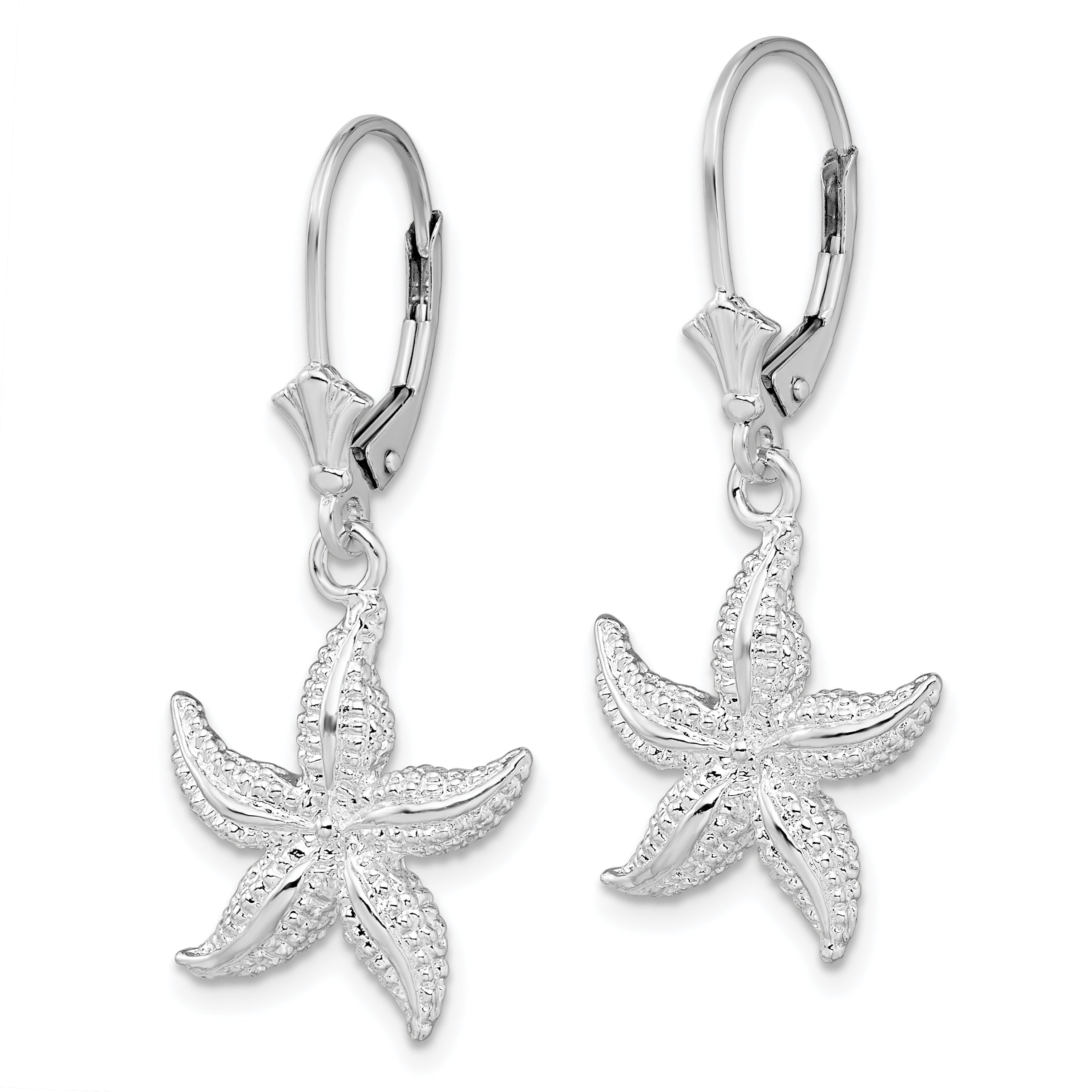 De-Ani Sterling Silver Rhodium-Plated Polished Starfish Leverback Earrings Secondary image