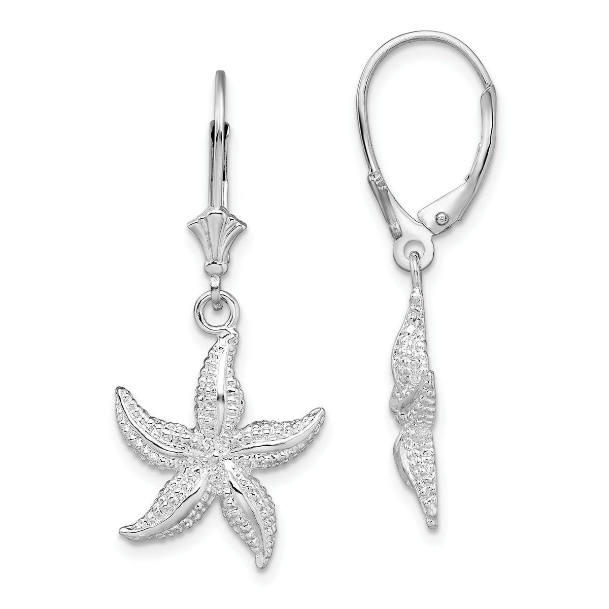 Starfish Leverback Earrings in Sterling Silver, 17mm - Sophia Jewelers Main image
