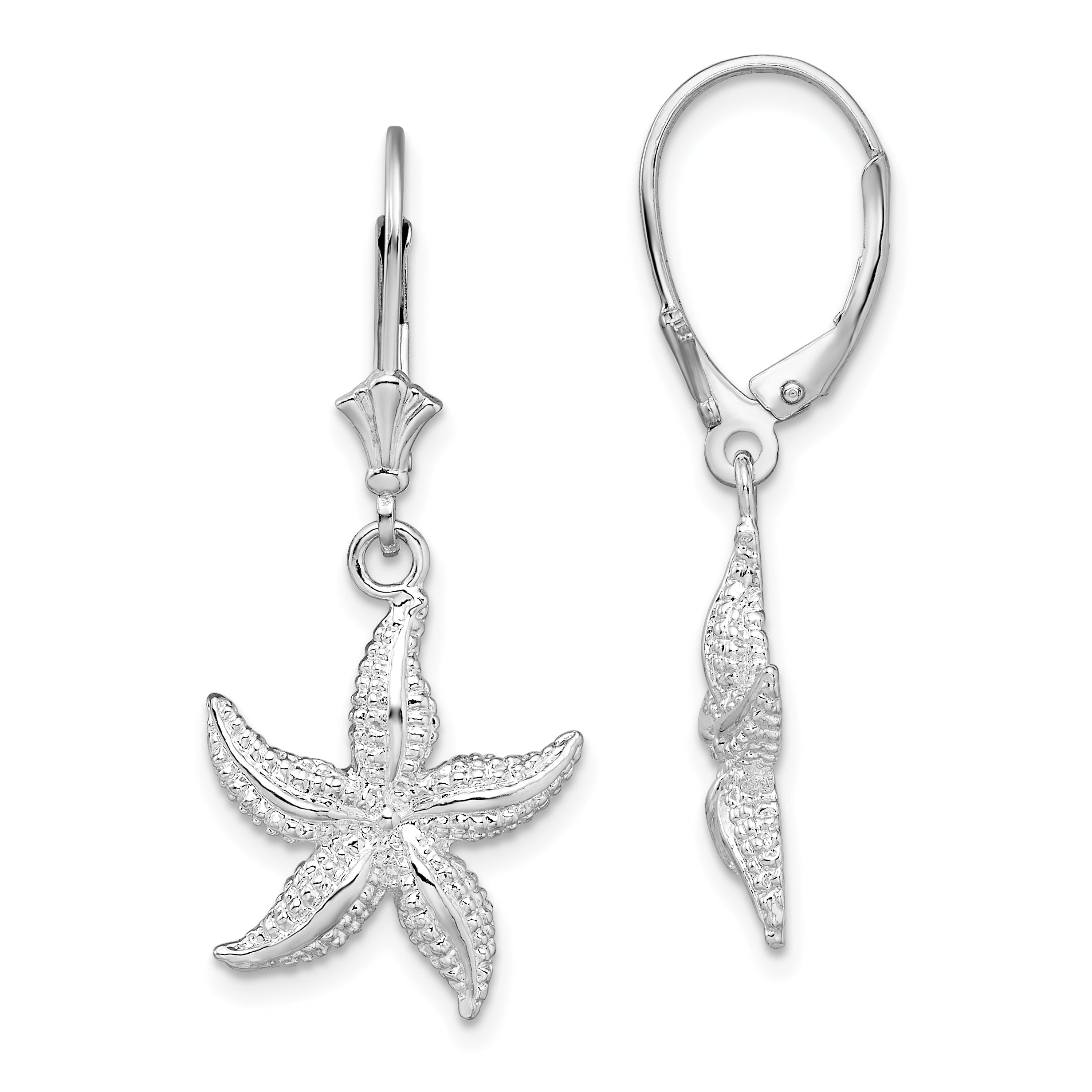 De-Ani Sterling Silver Rhodium-Plated Polished Starfish Leverback Earrings Main image