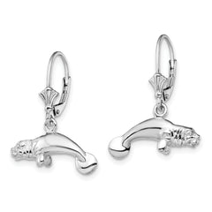 De-Ani Sterling Silver Rhodium-Plated Polished 3D Manatee Leverback Earrings