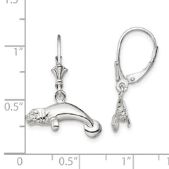 De-Ani Sterling Silver Rhodium-Plated Polished 3D Manatee Leverback Earrings