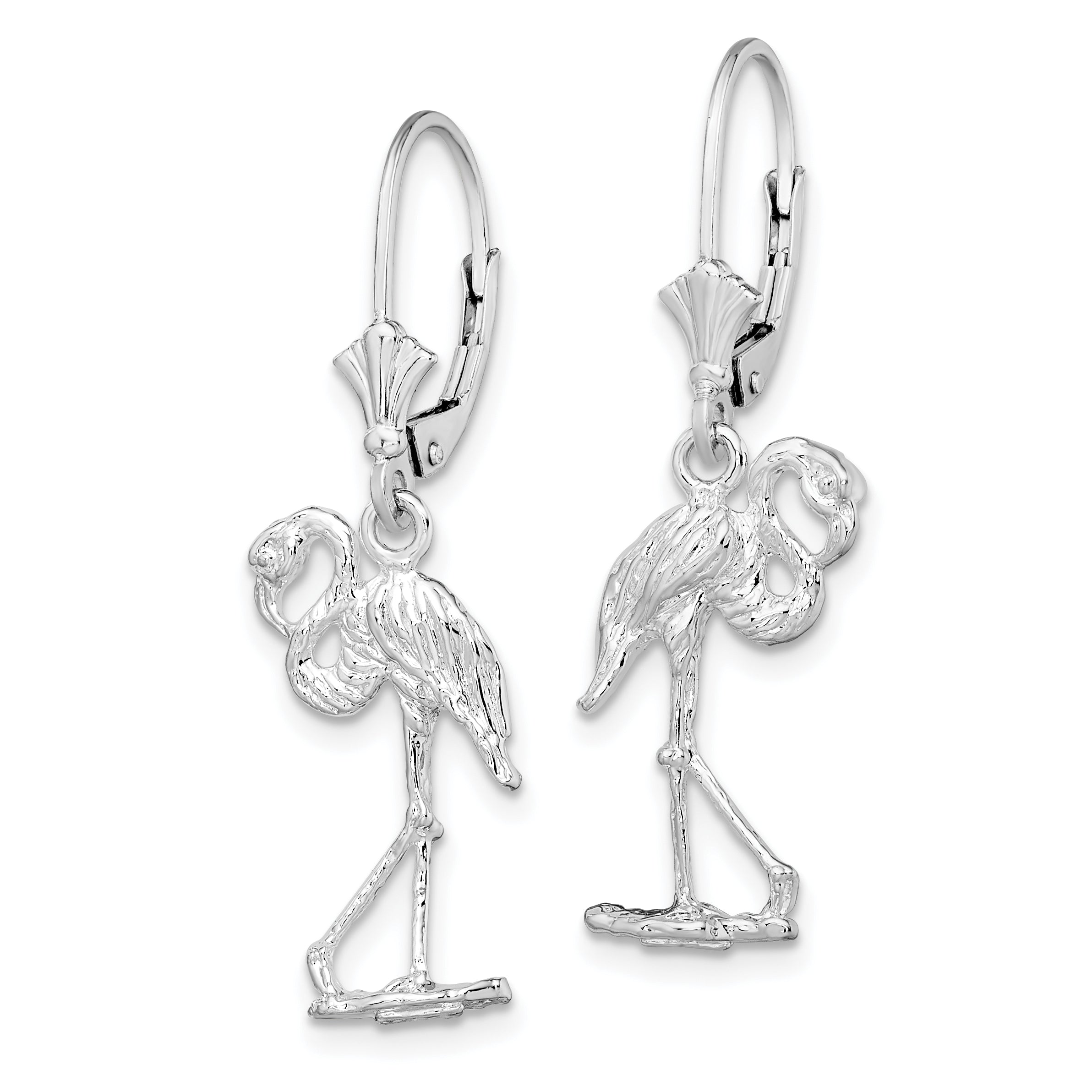 De-Ani Sterling Silver Rhodium-Plated Polished Flamingo Leverback Earrings Secondary image