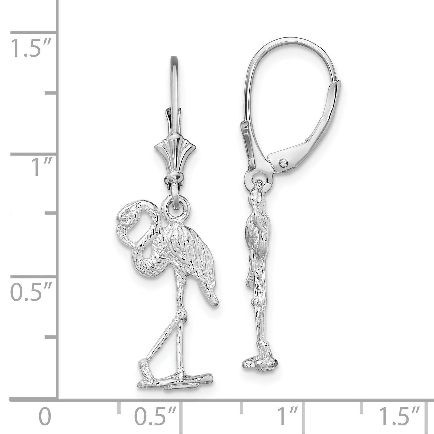 De-Ani Sterling Silver Rhodium-Plated Polished Flamingo Leverback Earrings