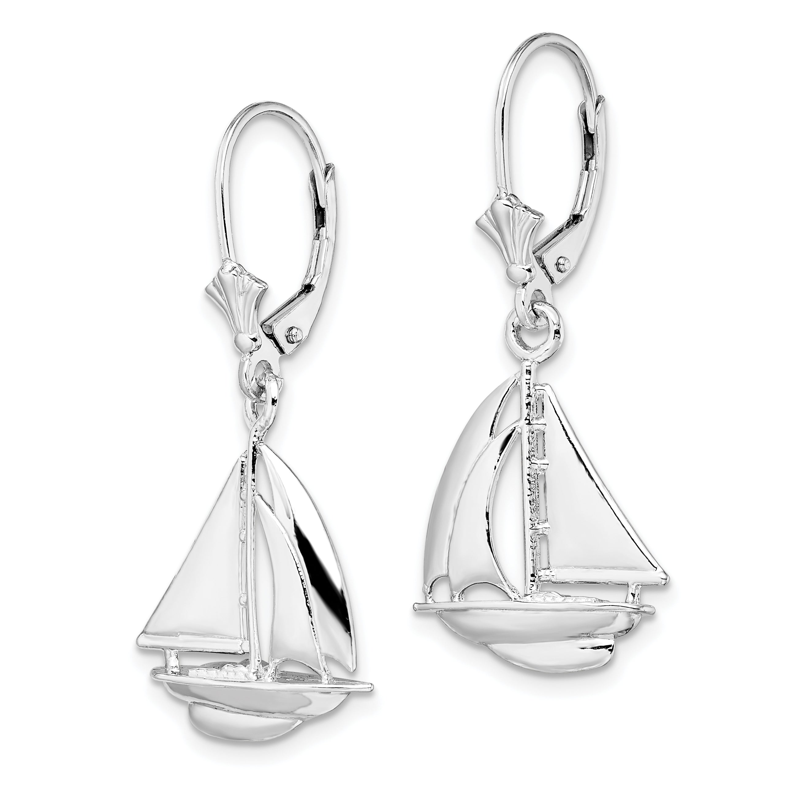 De-Ani Sterling Silver Rhodium-Plated Polished Sailboat Leverback Earrings Secondary image