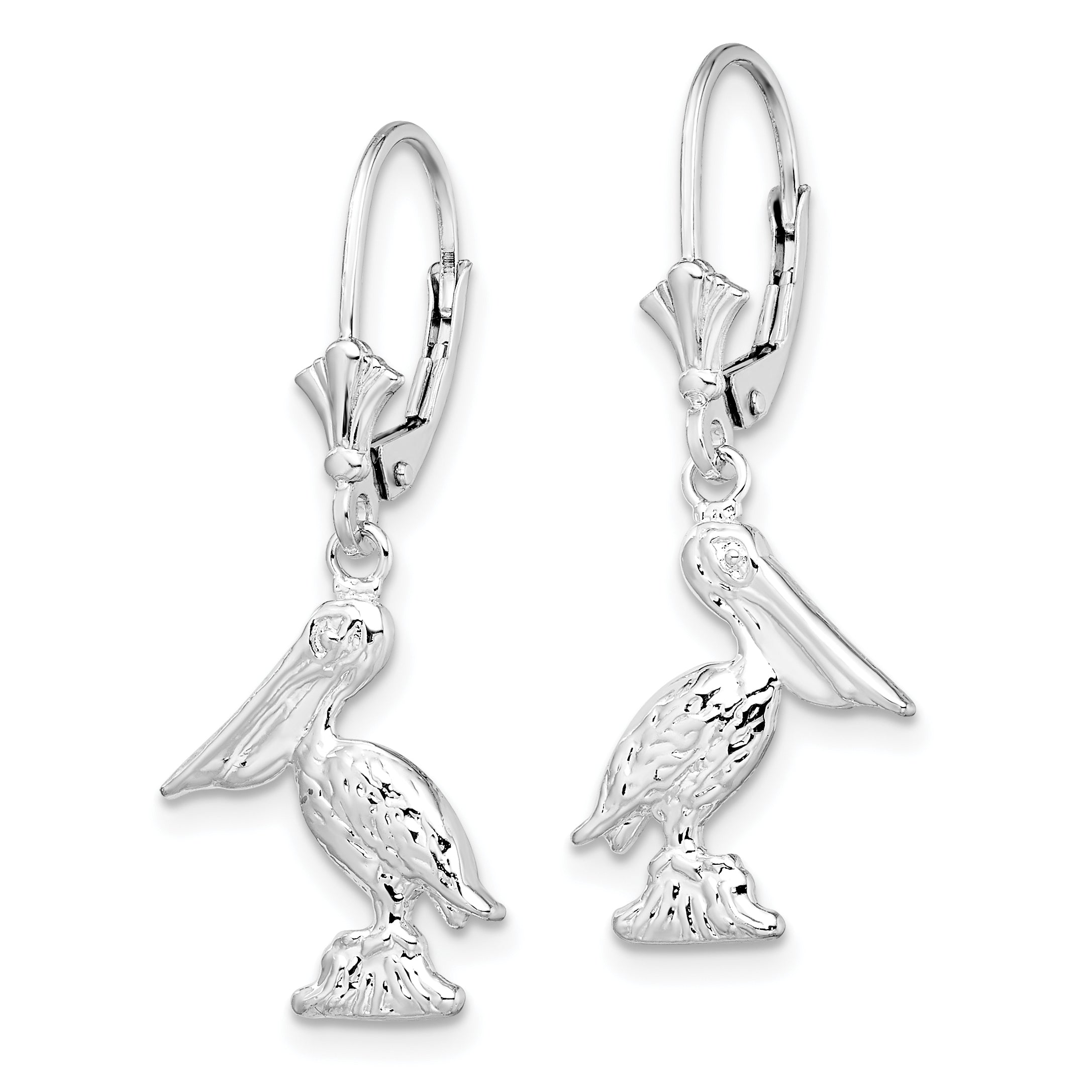 De-Ani Sterling Silver Rhodium-plated Polished 3D Small Pelican Leverback Earrings Secondary image