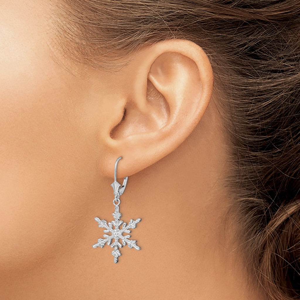 Snowflake Leverback Earrings in Sterling Silver - Sophia Jewelers