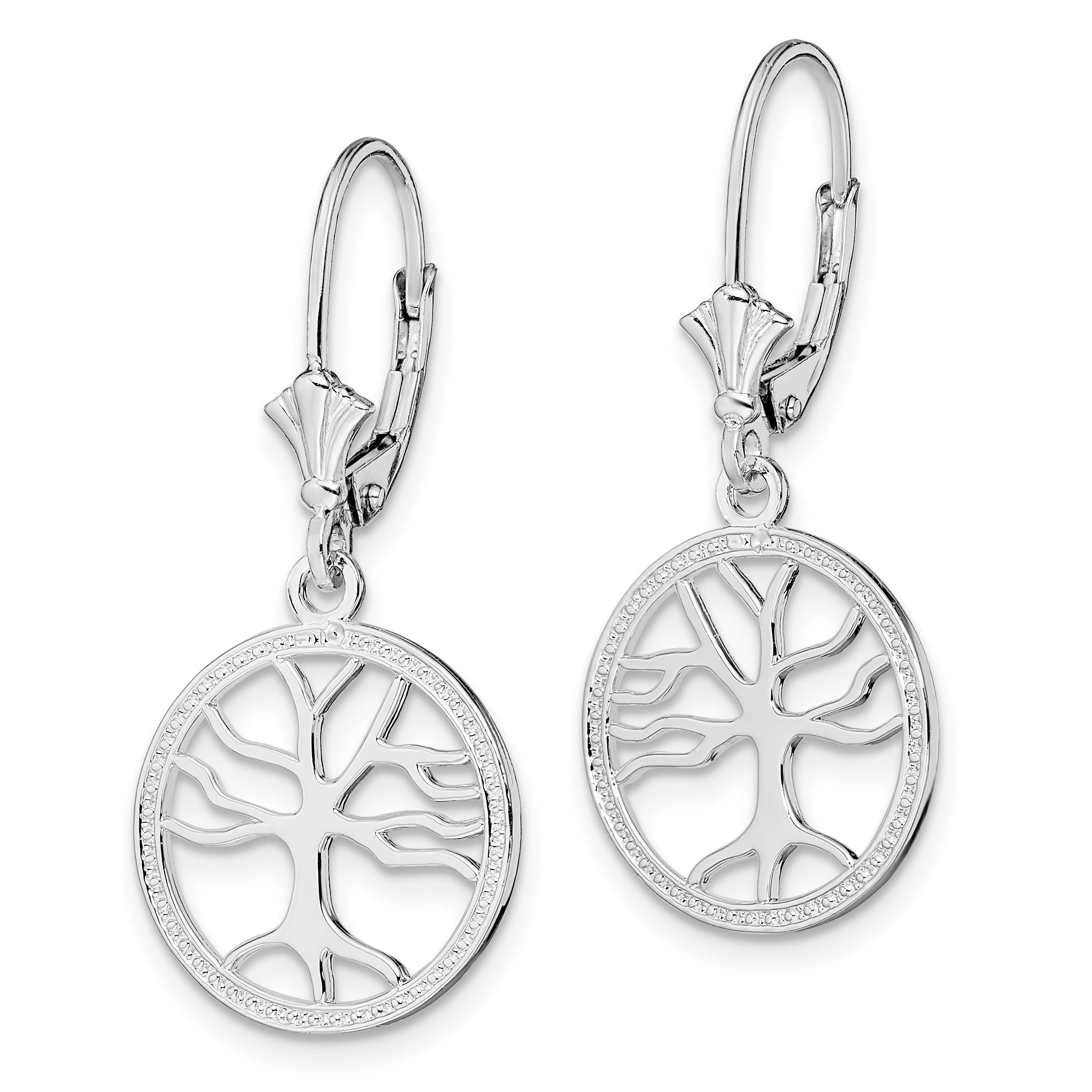 De-Ani Sterling Silver Rhodium-plated Polished Tree of Life in Circle Leverback Earrings Secondary image