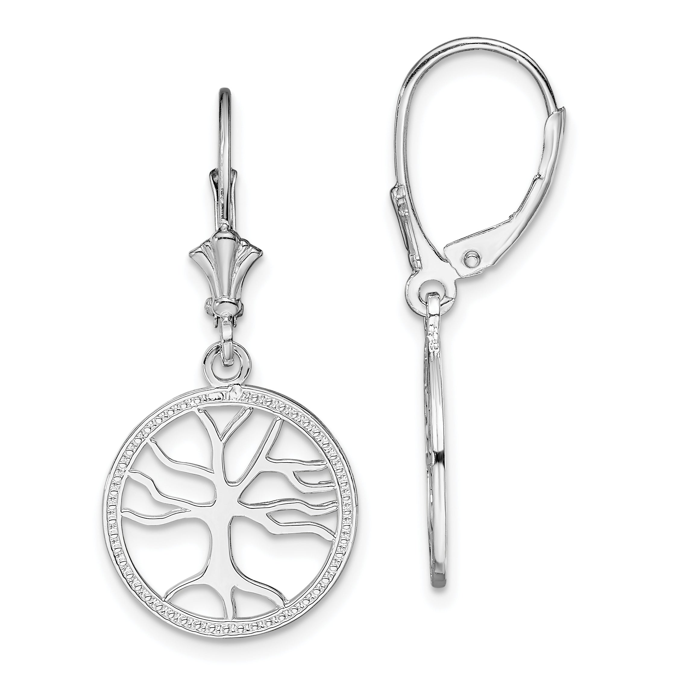 De-Ani Sterling Silver Rhodium-plated Polished Tree of Life in Circle Leverback Earrings Main image