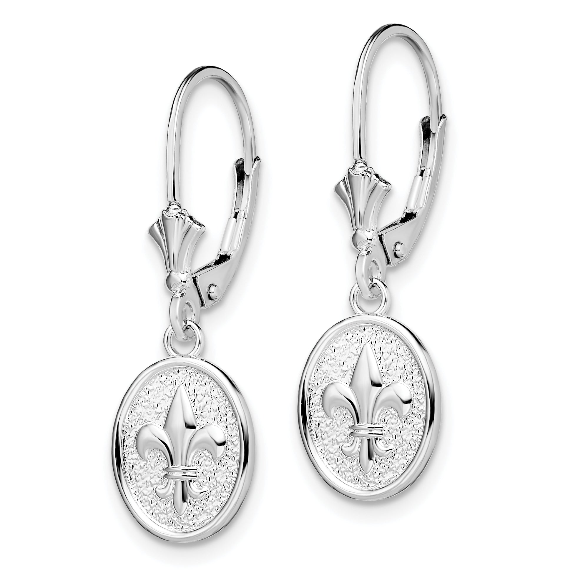 De-Ani Sterling Silver Rhodium-Plated Textured Fleur de Lis Leverback Dangle Earrings Secondary image