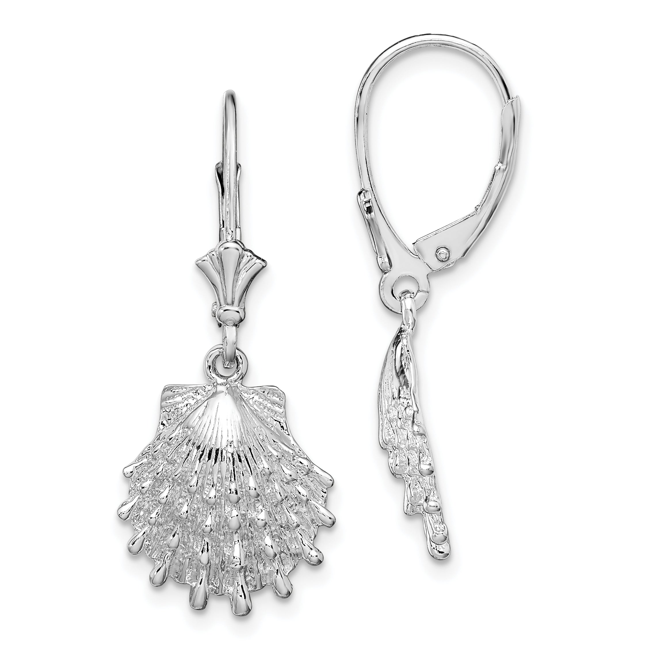 De-Ani Sterling Silver Rhodium-plated Polished Lions Paw Shell Leverback Earrings Main image