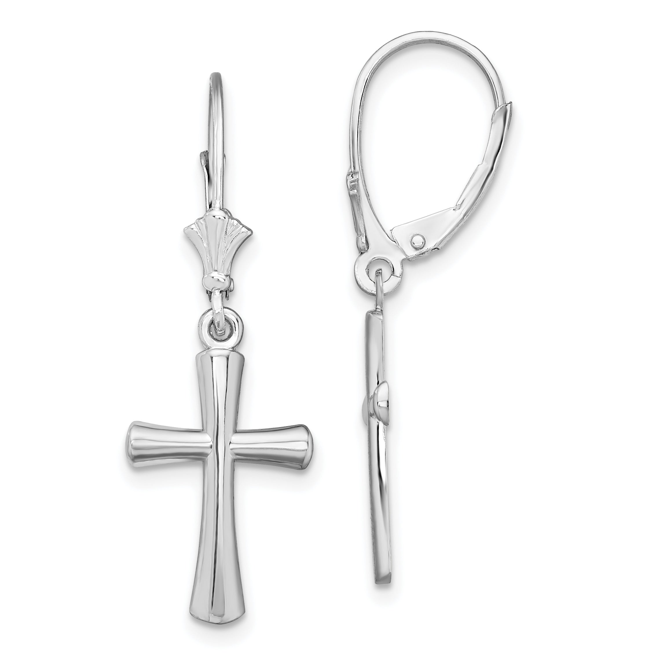 De-Ani Sterling Silver Rhodium-Plated Polished Beveled Latin Cross Leverback Earrings Main image