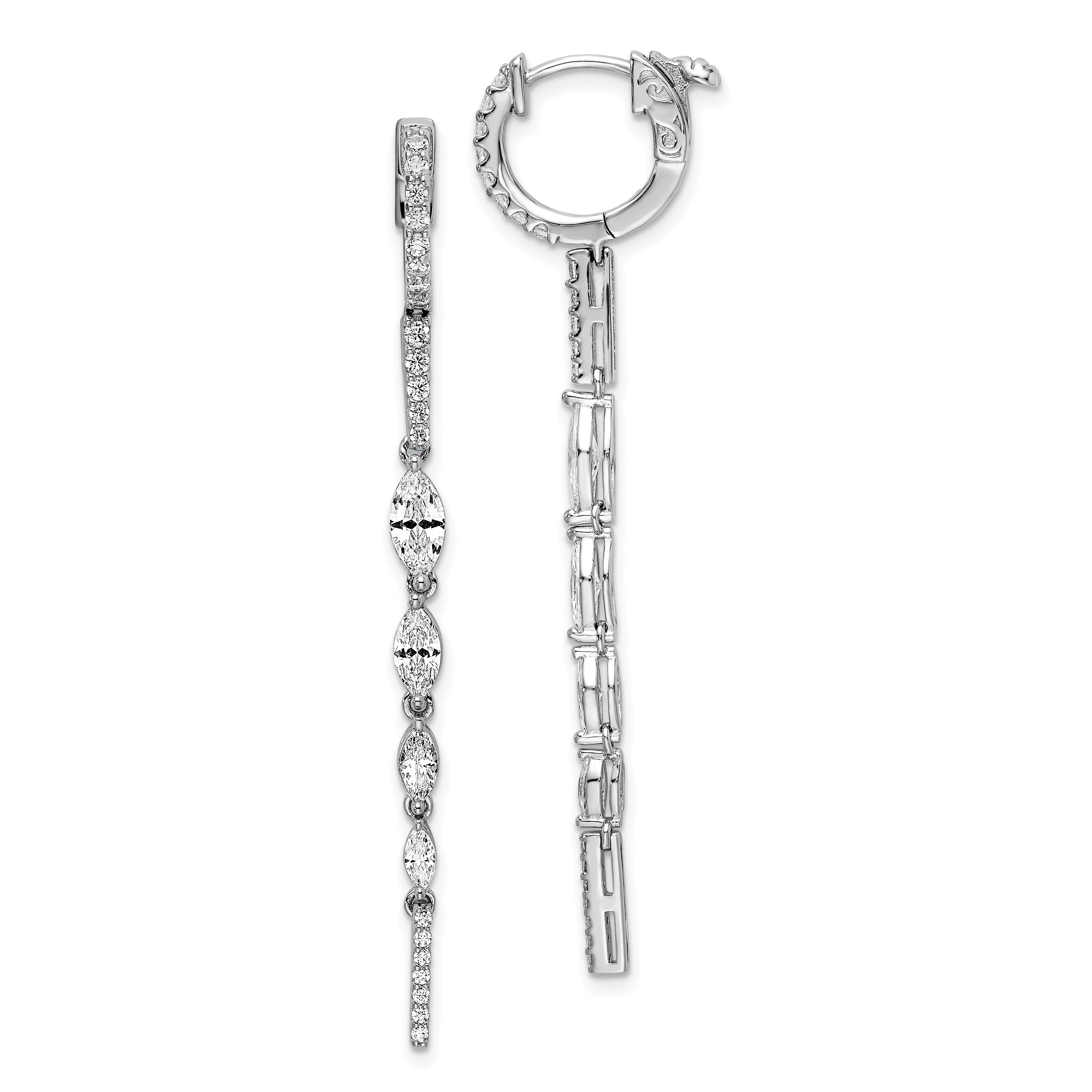 Sterling Shimmer Sterling Silver Rhodium-plated 46 Stone CZ Fancy Dangle Hinged Earrings Main image