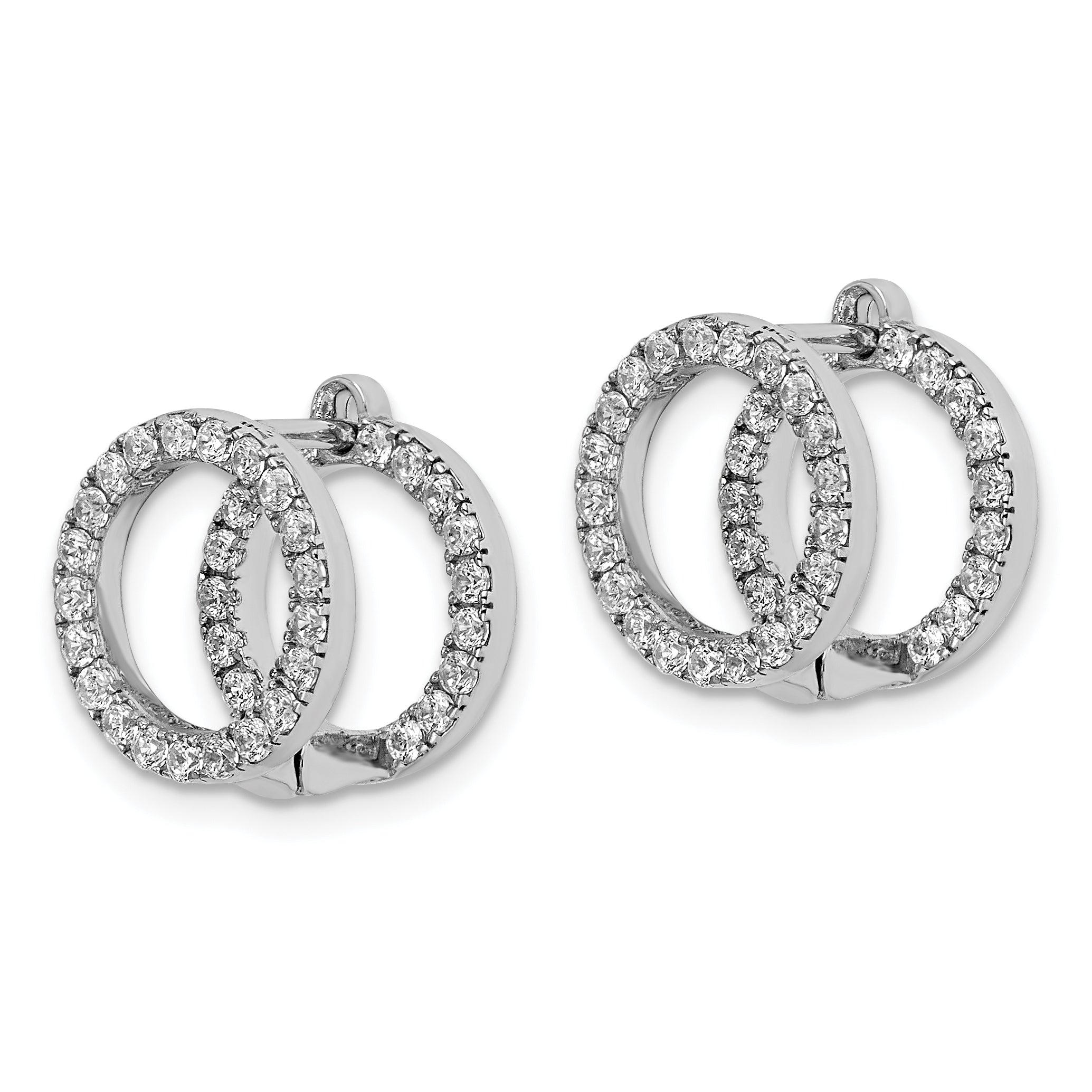 Sterling Shimmer Sterling Silver Rhodium-plated 78 Stone CZ Front and Back Hinged Earrings Secondary image