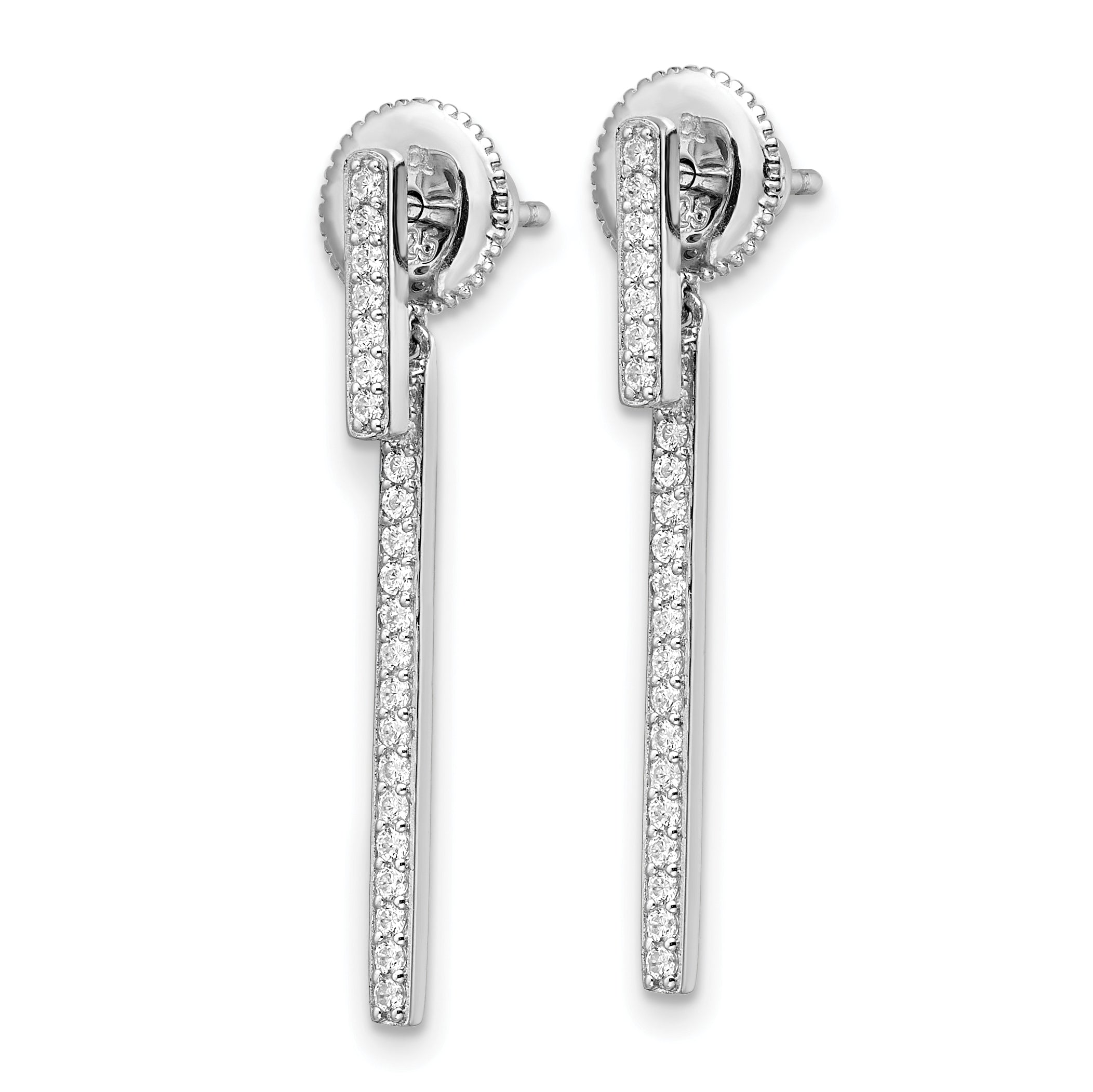 Sterling Shimmer Sterling Silver Rhodium-plated 48 Stone CZ Post Dangle Bar Earrings Secondary image