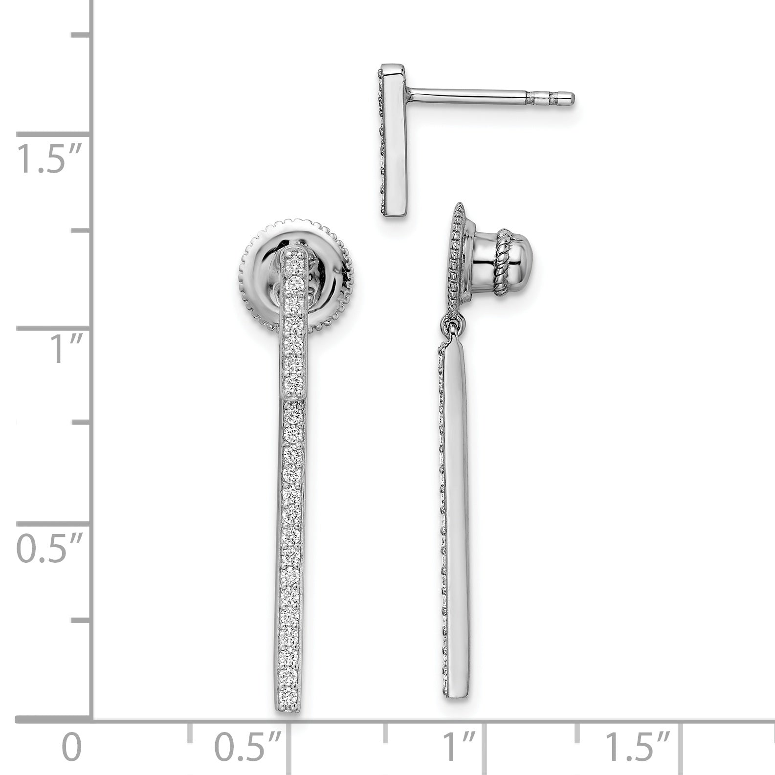 Sterling Shimmer Sterling Silver Rhodium-plated 48 Stone CZ Post Dangle Bar Earrings