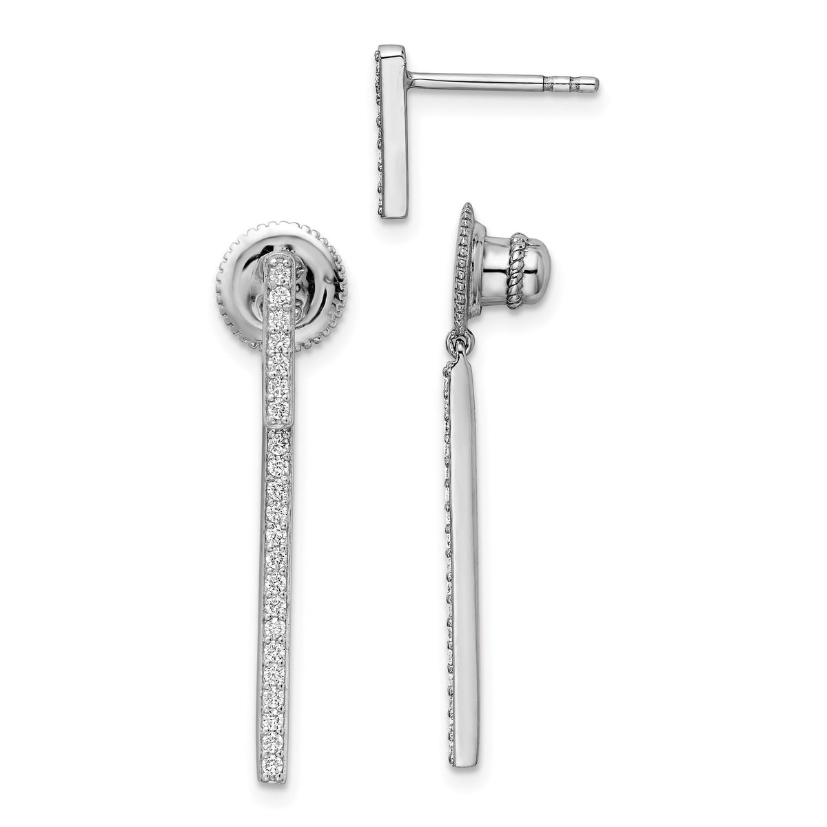 48-Stone Cubic Zirconia Bar Stud Dangle Earrings in Sterling Silver, 1.2mm - Sophia Jewelers Main image