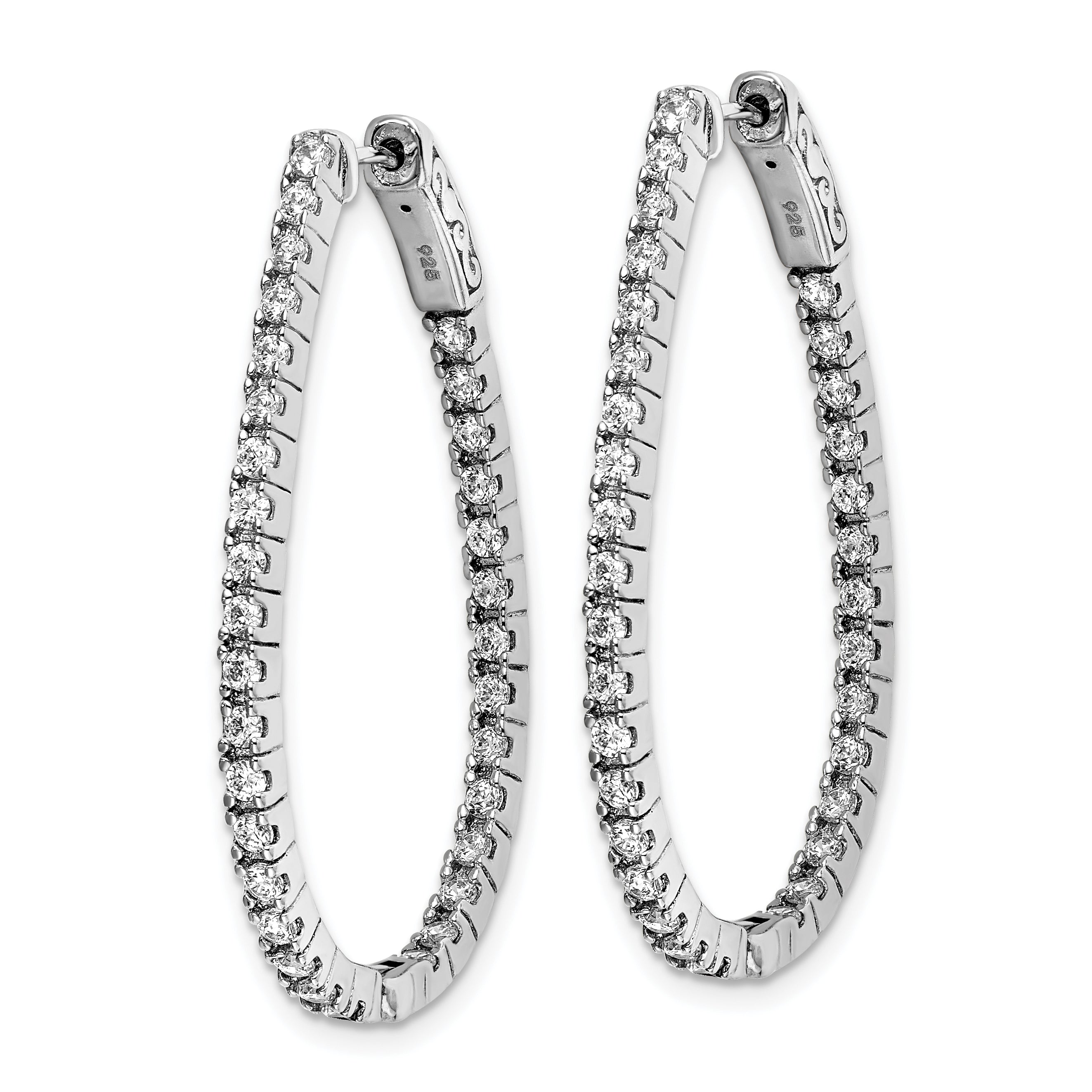 Sterling Shimmer Sterling Silver Rhodium-plated 66 Stone 1.75mm CZ In and Out Oval Hinged Hoop Earrings Secondary image