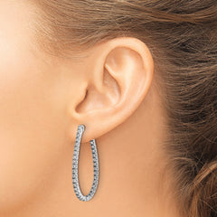 Sterling Shimmer Sterling Silver Rhodium-plated 66 Stone 1.75mm CZ In and Out Oval Hinged Hoop Earrings