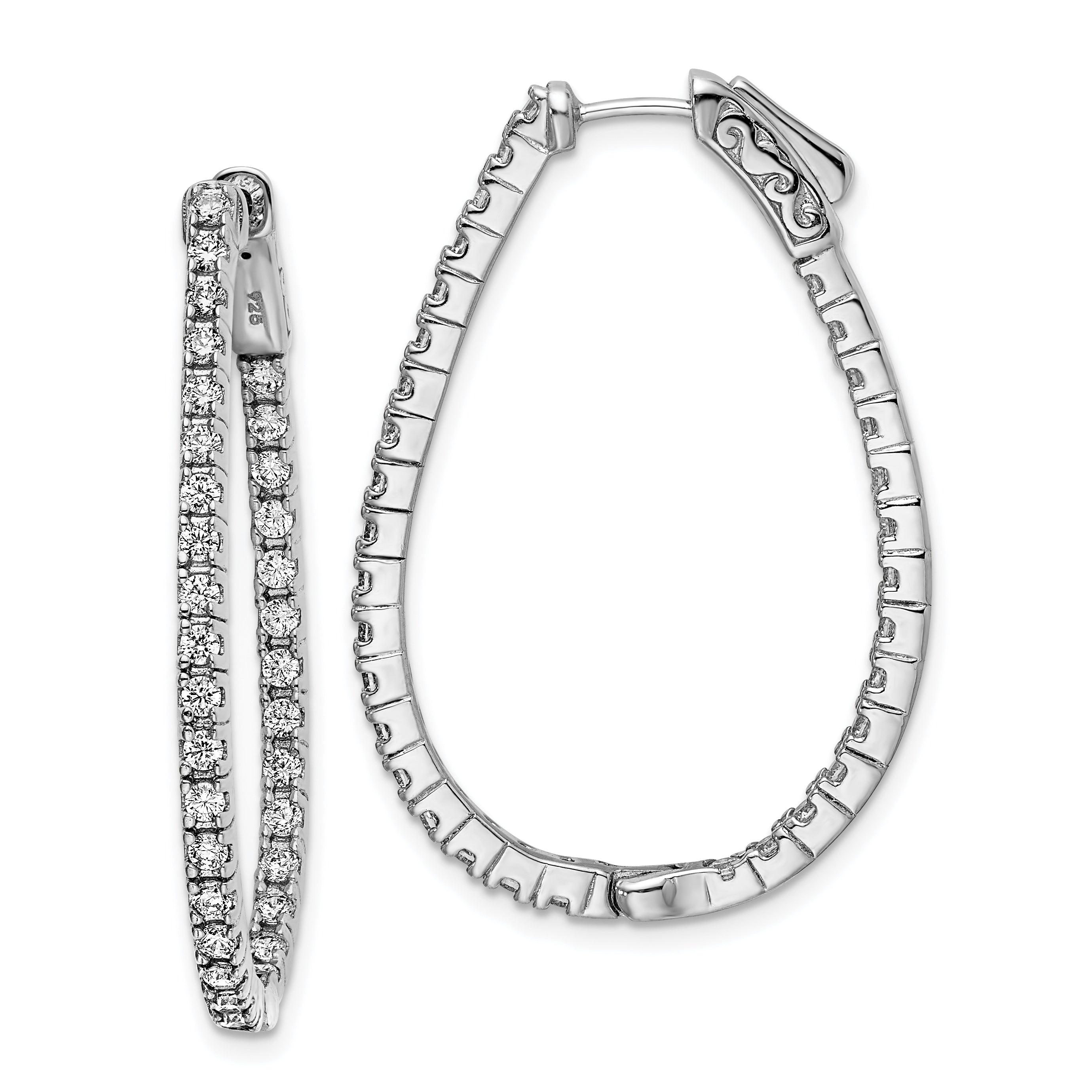 Sterling Shimmer Sterling Silver Rhodium-plated 66 Stone 1.75mm CZ In and Out Oval Hinged Hoop Earrings Main image