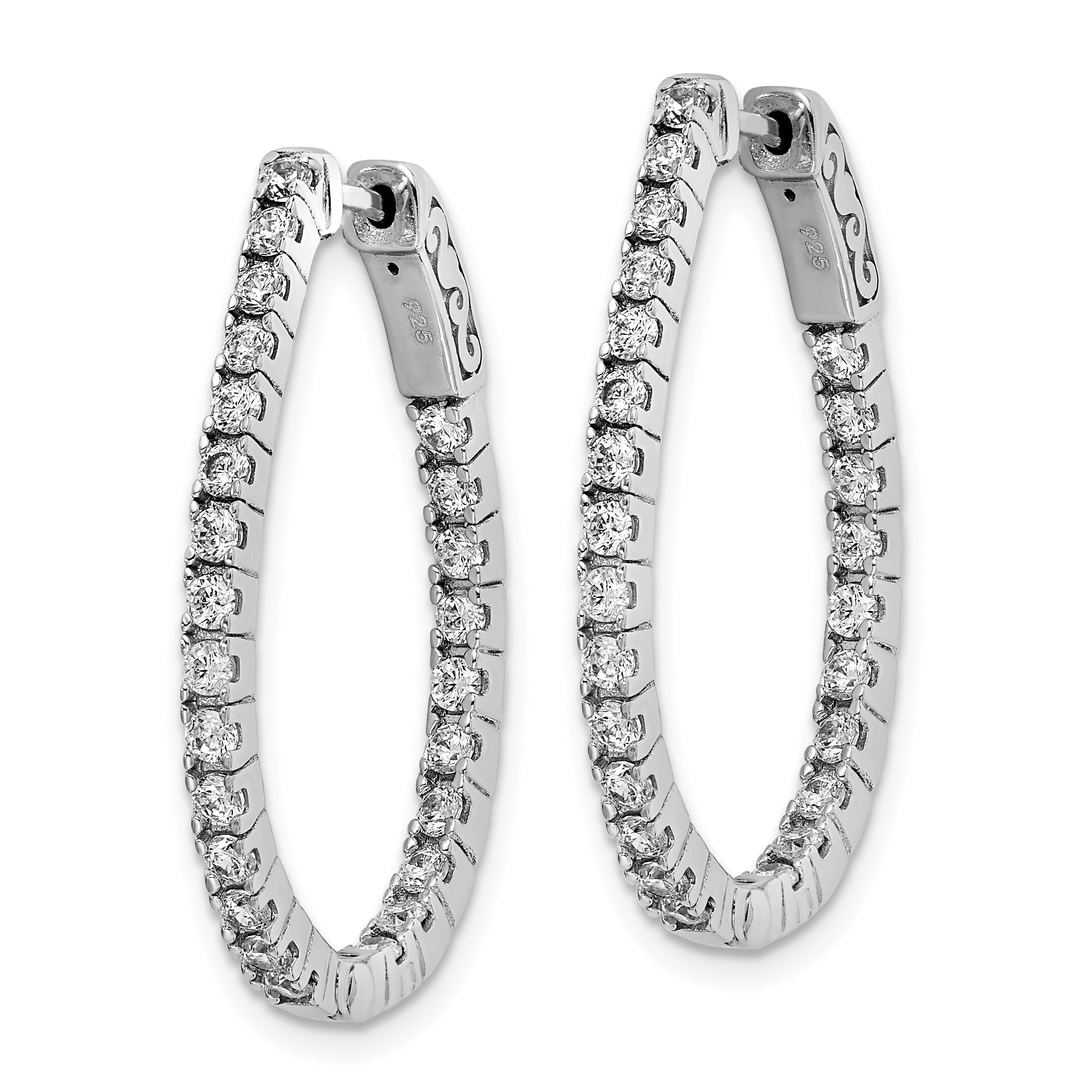 Sterling Shimmer Sterling Silver Rhodium-plated 50 Stone 1.75mm CZ In and Out Oval Hinged Hoop Earrings Secondary image