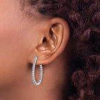 Sterling Shimmer Sterling Silver Rhodium-plated 50 Stone 1.75mm CZ In and Out Oval Hinged Hoop Earrings