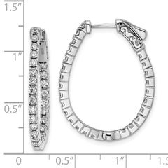 Sterling Shimmer Sterling Silver Rhodium-plated 50 Stone 1.75mm CZ In and Out Oval Hinged Hoop Earrings