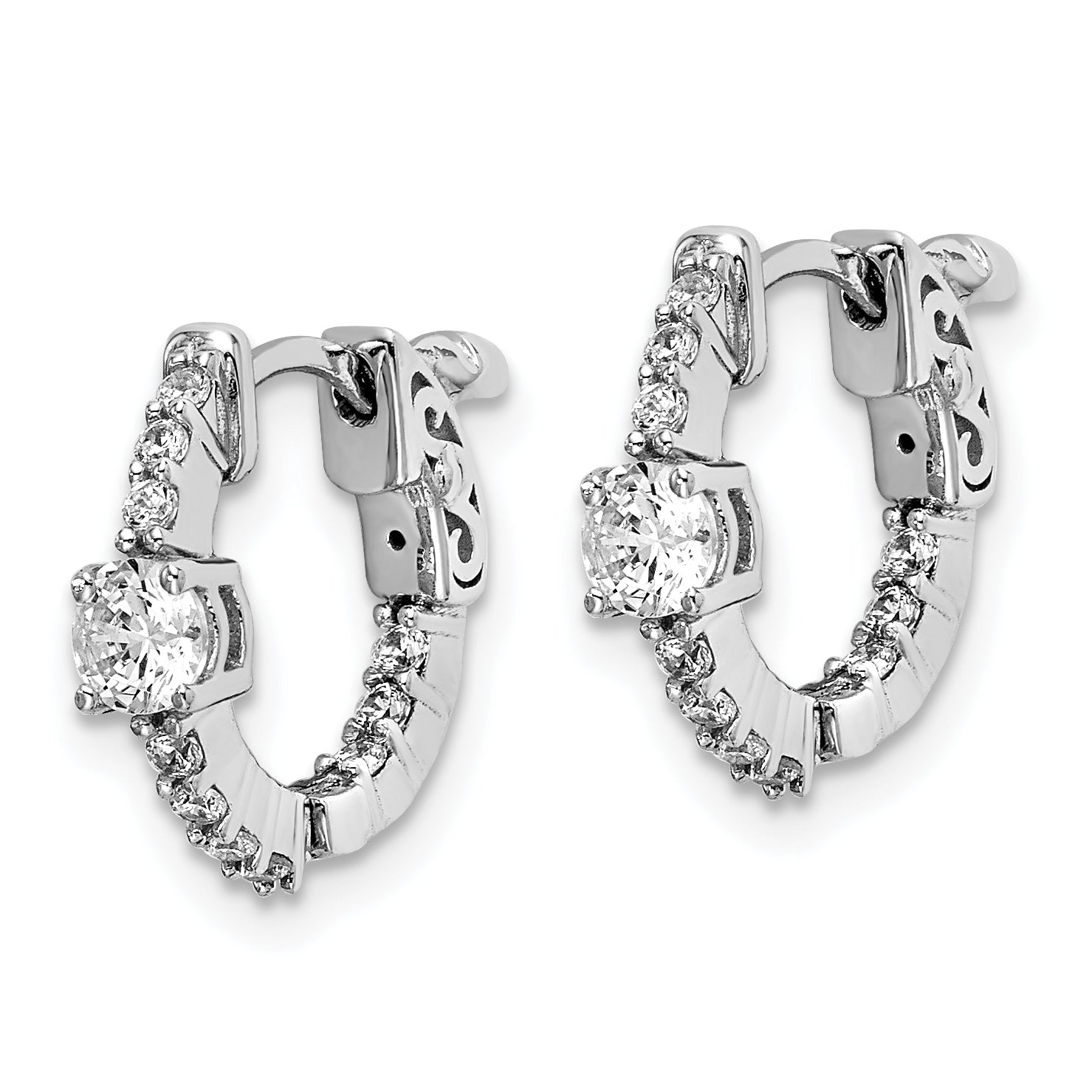 Sterling Shimmer Sterling Silver Rhodium-plated 22 Stone CZ In and Out Round Hinged Hoop Earrings Secondary image